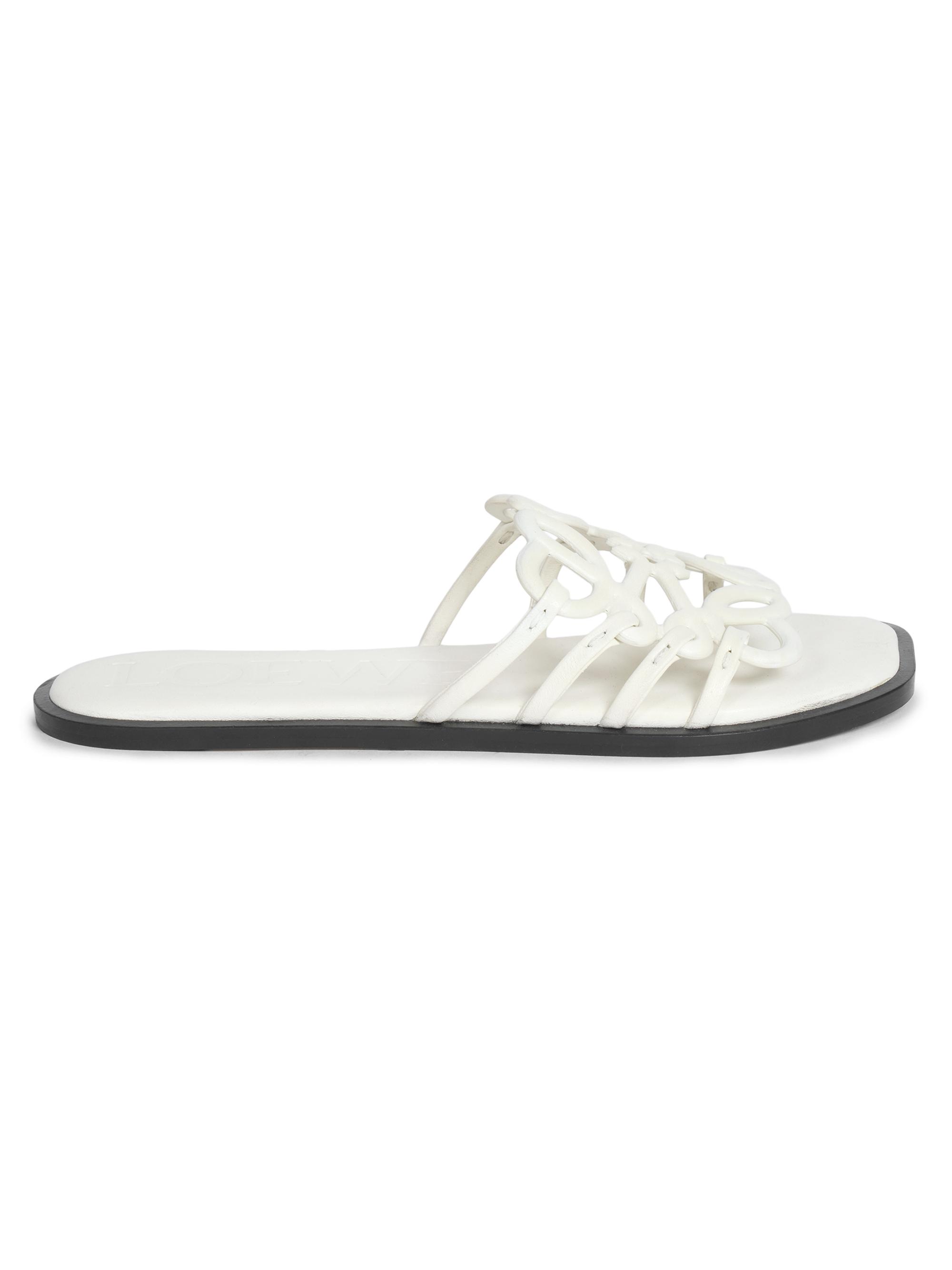 LOEWE Women's Petal Anagram Leather Slides - Anthurium White  Sandals