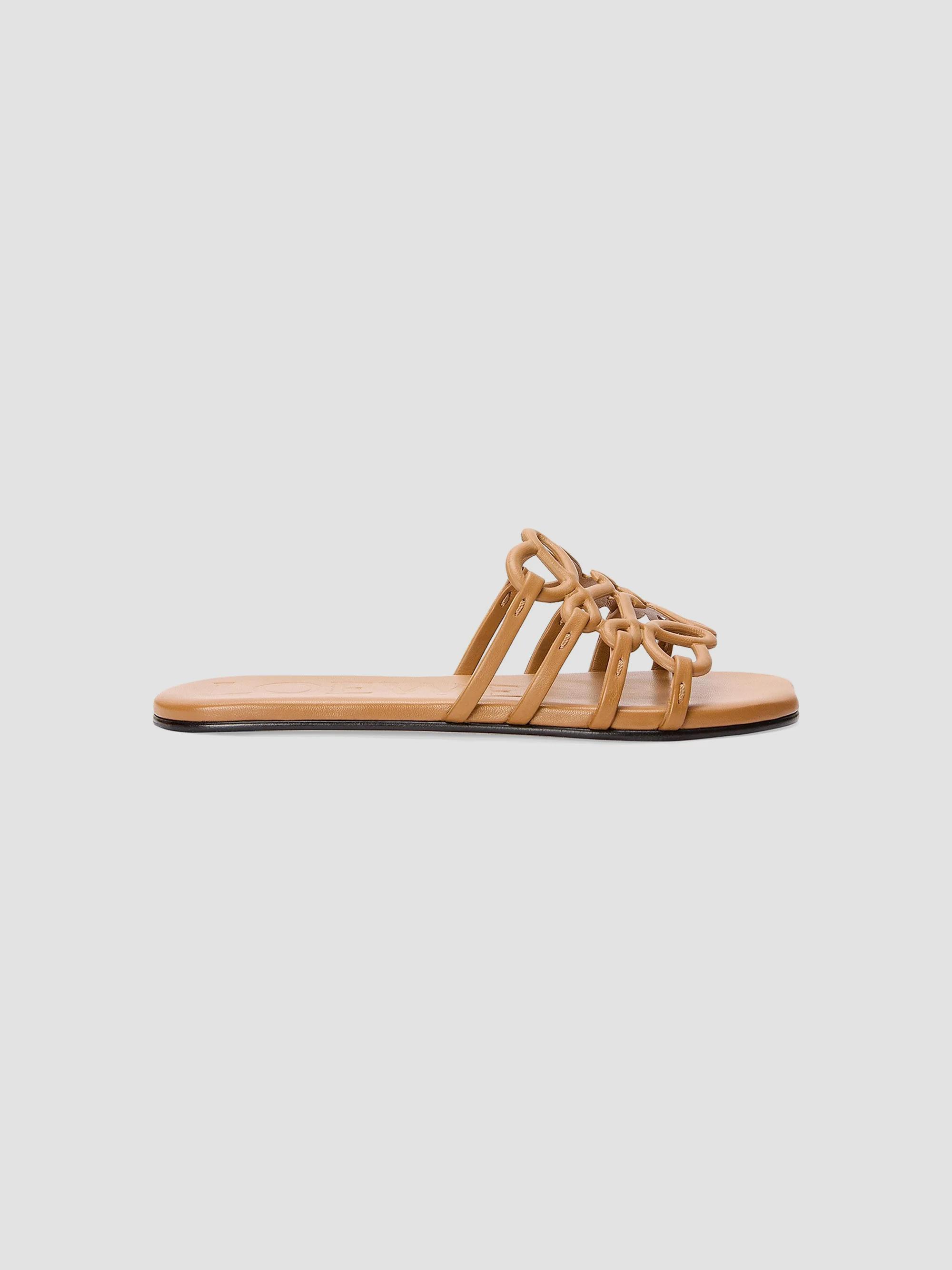 LOEWE Women's Petal Anagram Leather Slides - Camel - Size 9