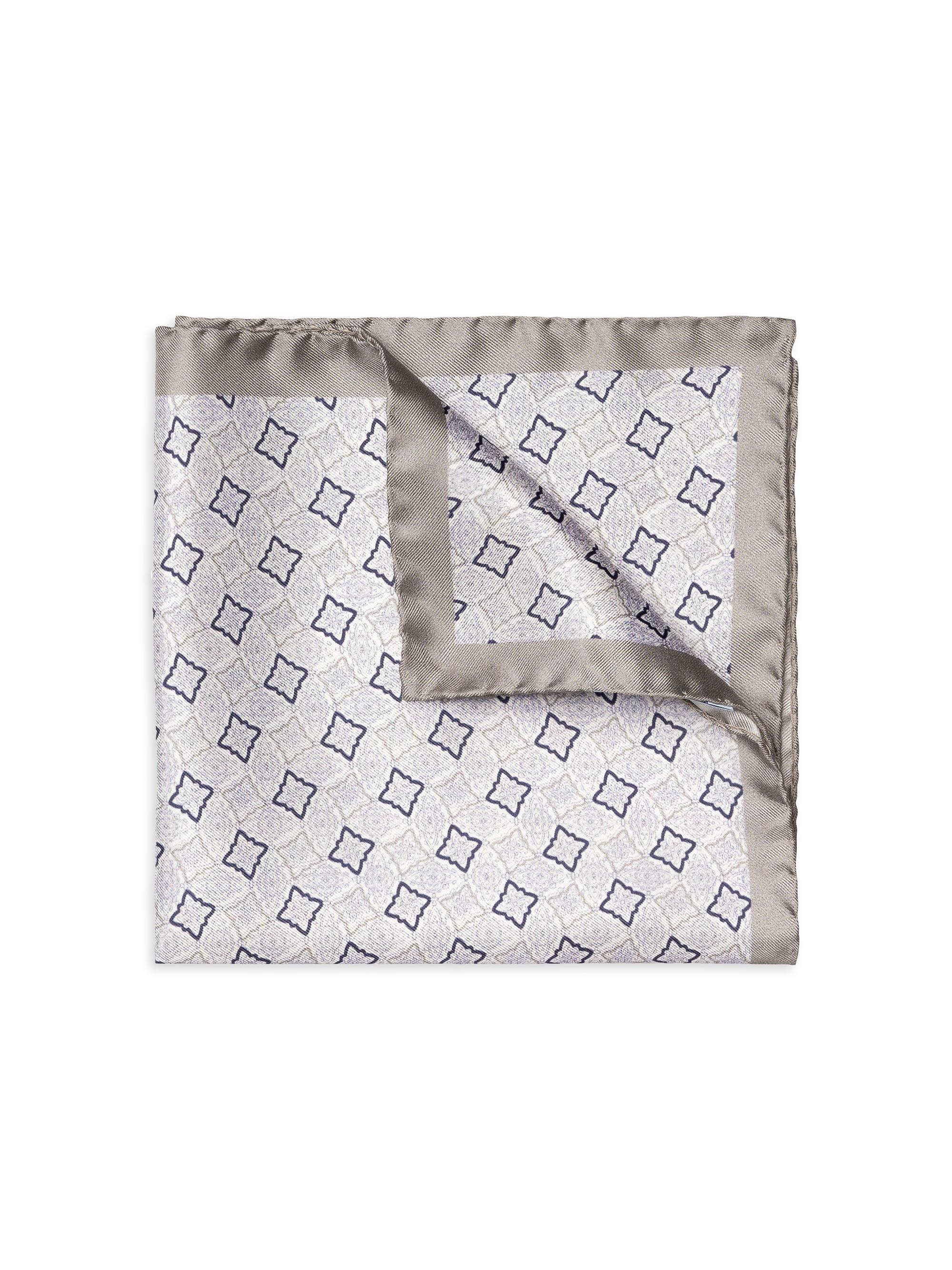 Eton Men's Geometric Silk Pocket Square - Grey