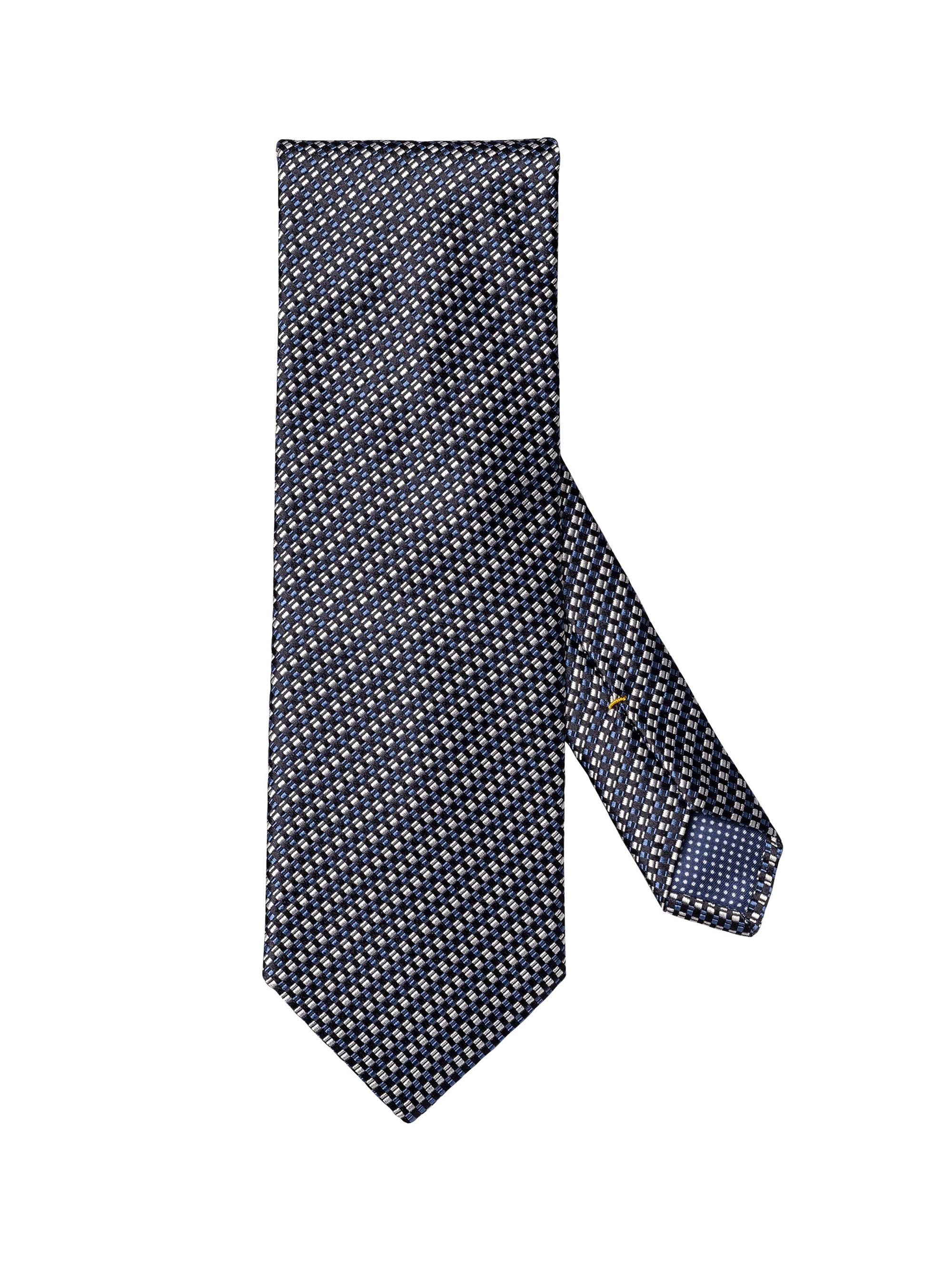 Eton Men's Checked Woven Silk Tie - Dark Blue