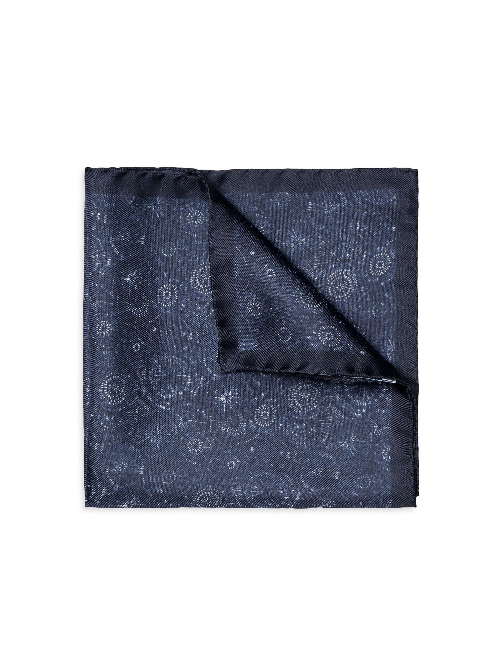 Eton Men's Floral Geometric Silk Pocket Square - Blue