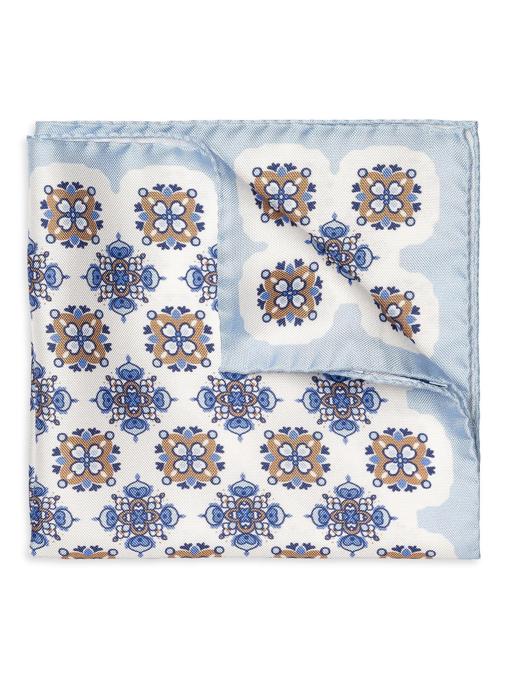 Eton Men's Geometric Silk Pocket Square - White