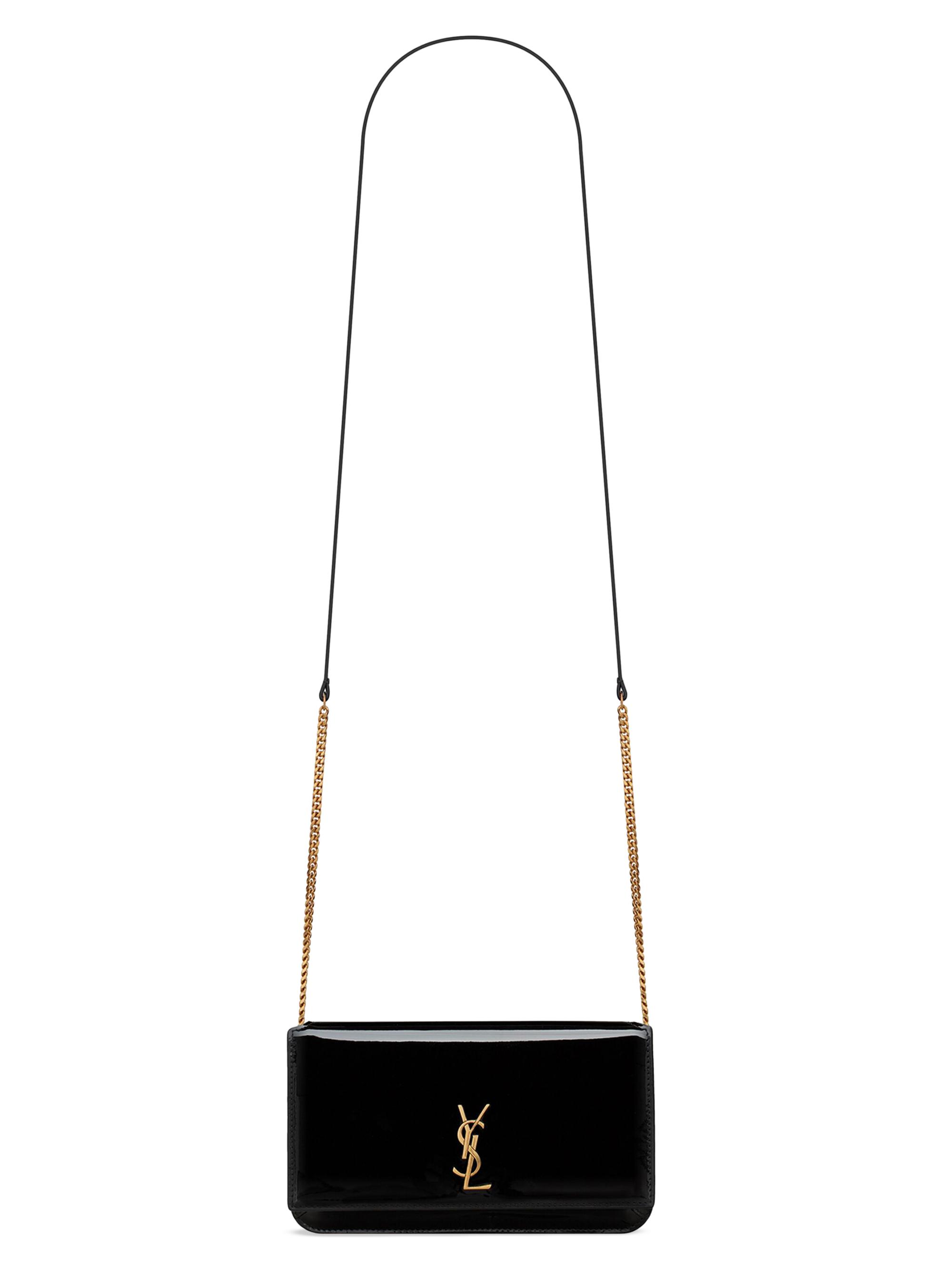 Saint Laurent Women's Cassandre Phone Holder in Patent Leather - Black