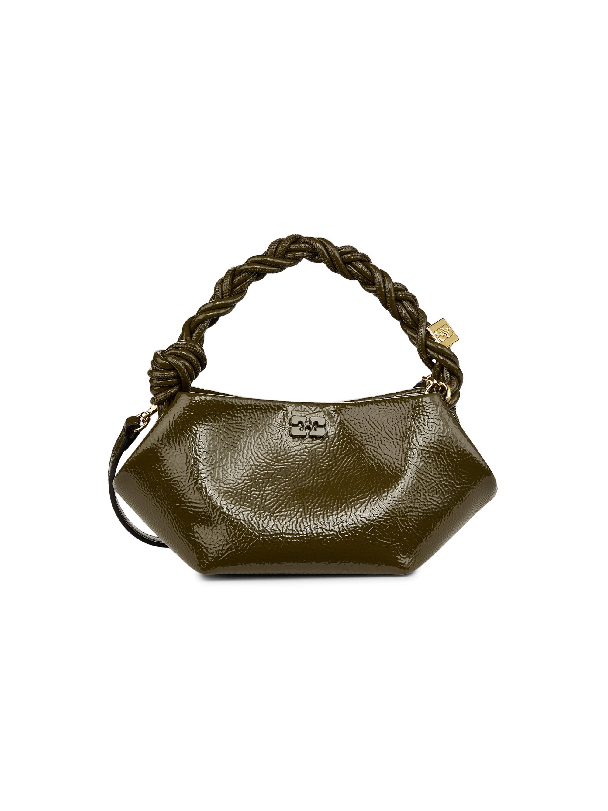 Ganni Women's Mini Bou Patent Leather Top Handle Bag - Military Olive