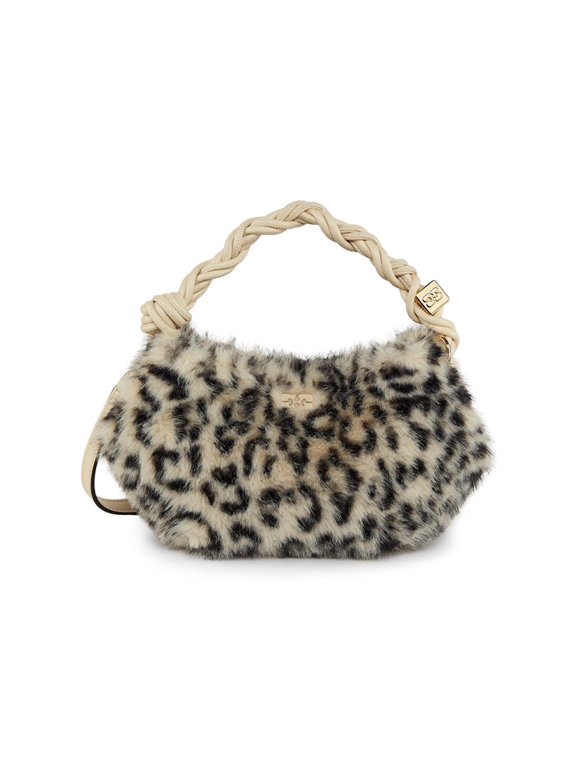 Ganni Women's Mini Bou Fur-Print Top Handle Bag - Leopard