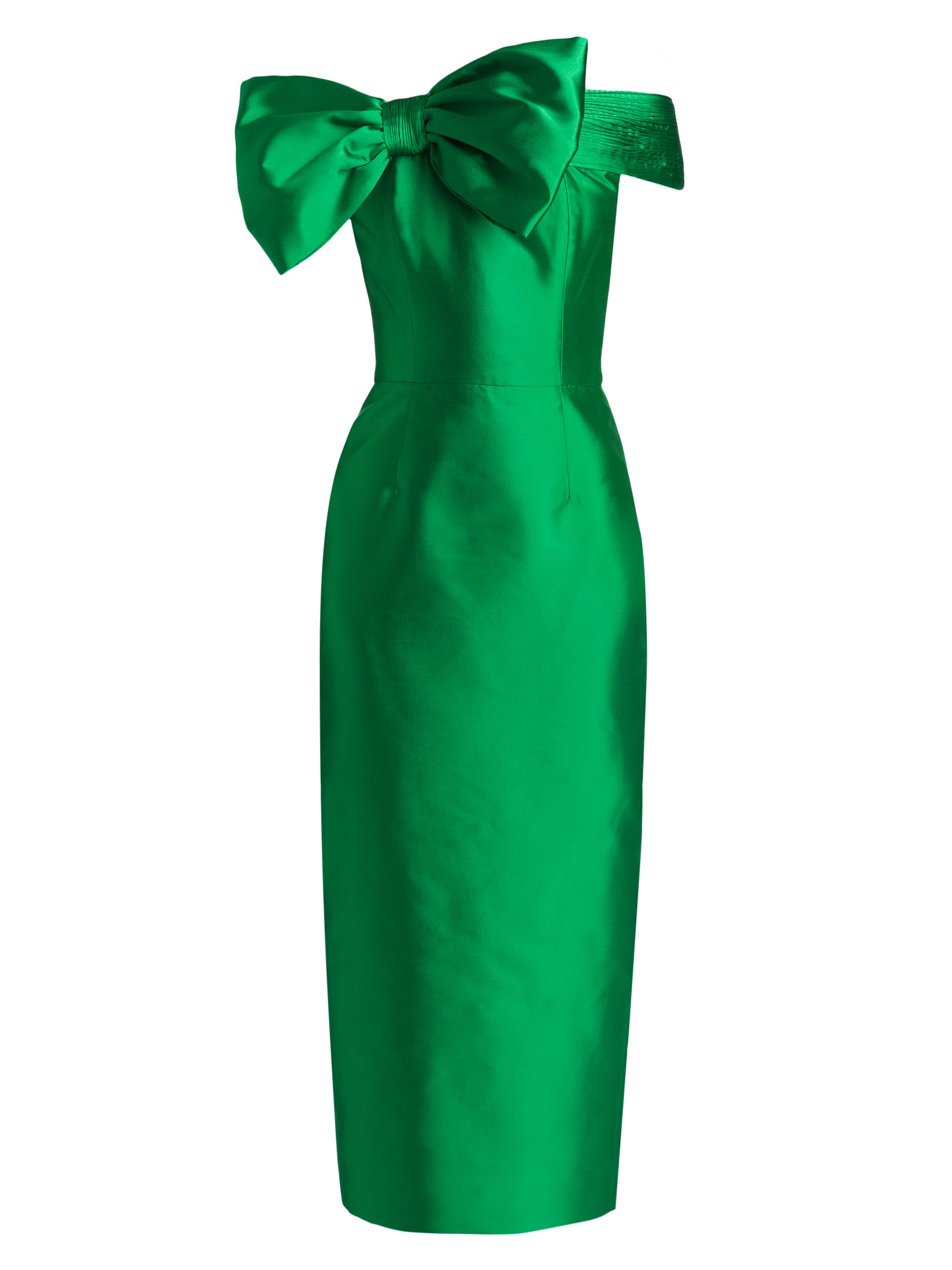 Alexia María Women's Violet Silk-Wool Off-The Shoulder Midi-Dress - Silk And Wool Hunter Green