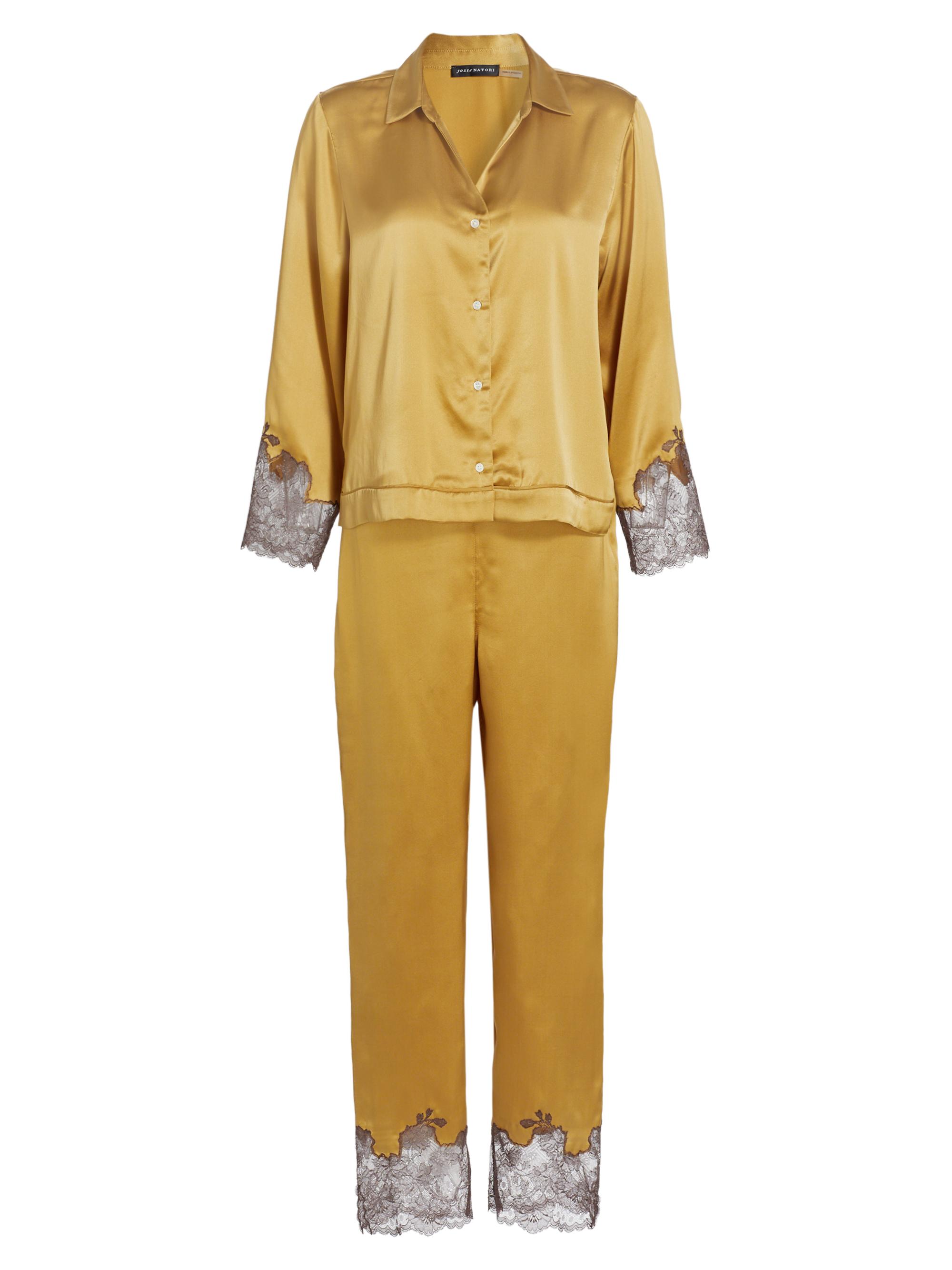 Josie Natori Women's Lolita Lace-Trim Silk Pajamas - Antique Gold Ash