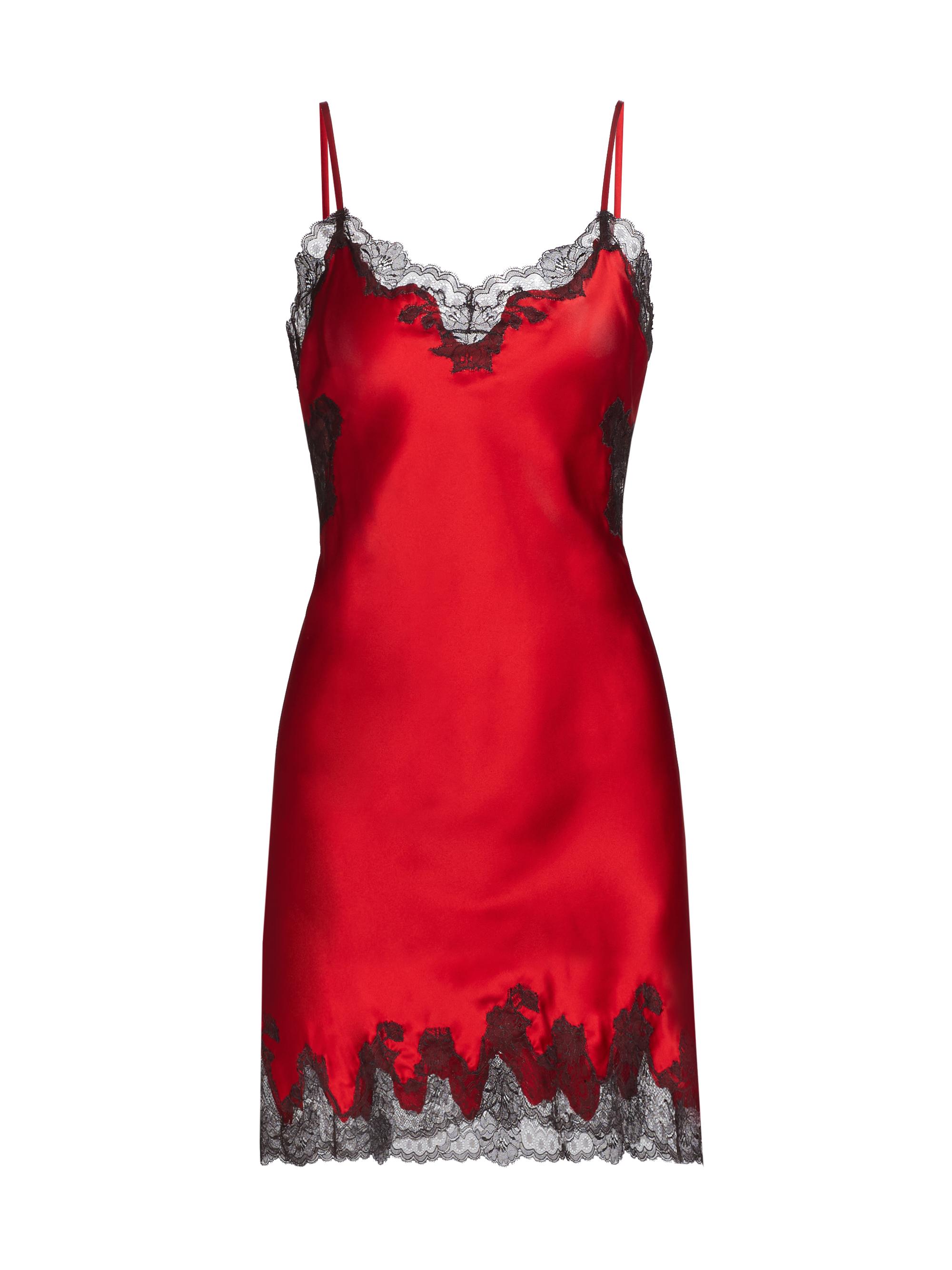 Josie Natori Women's Lolita Lace-Trim Silk Slip Minidress - Scarlet Ash Black Lace