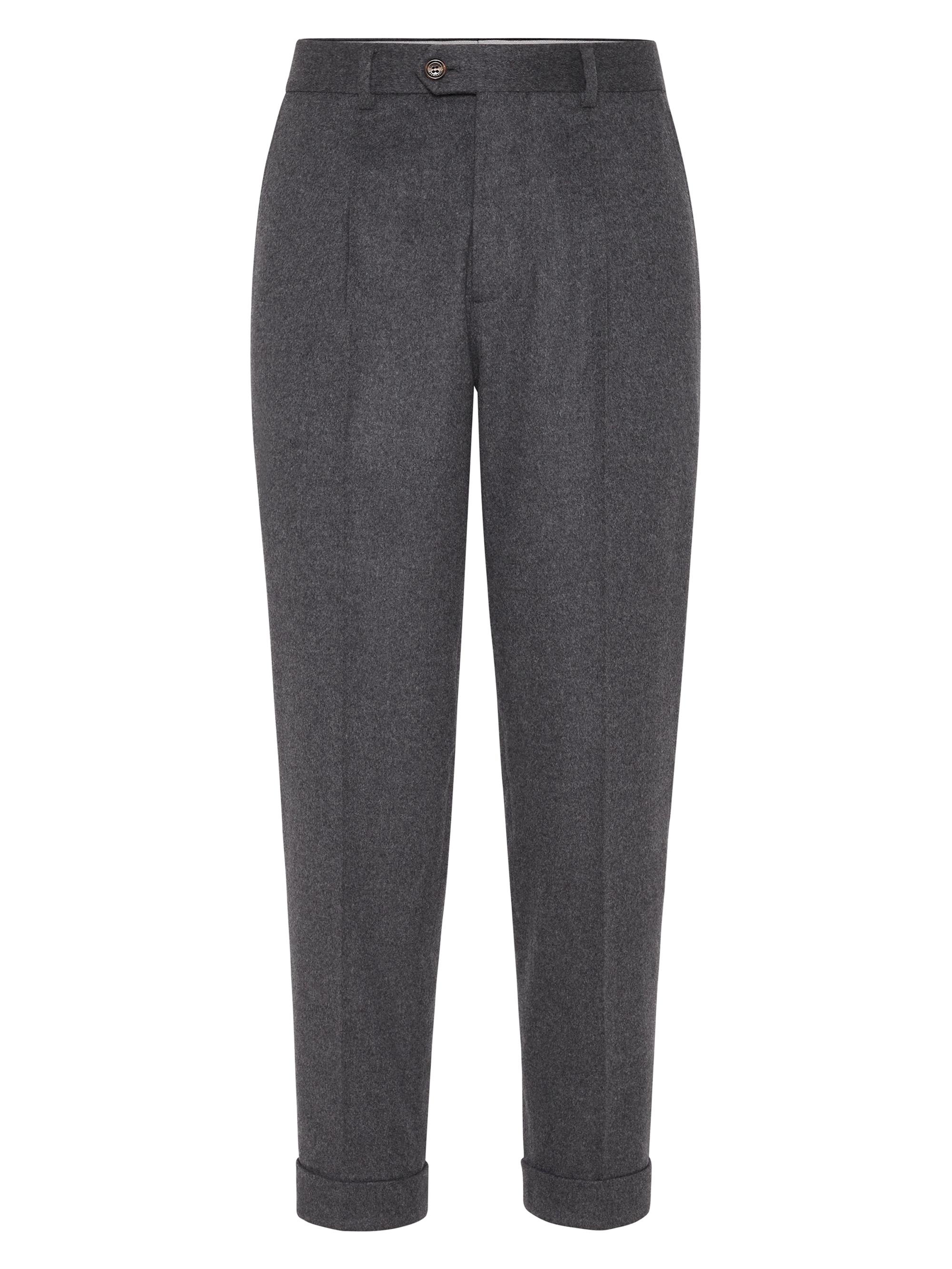 Brunello Cucinelli Men's Wool and Cashmere Combed Flannel Leisure Fit Trousers - Denim