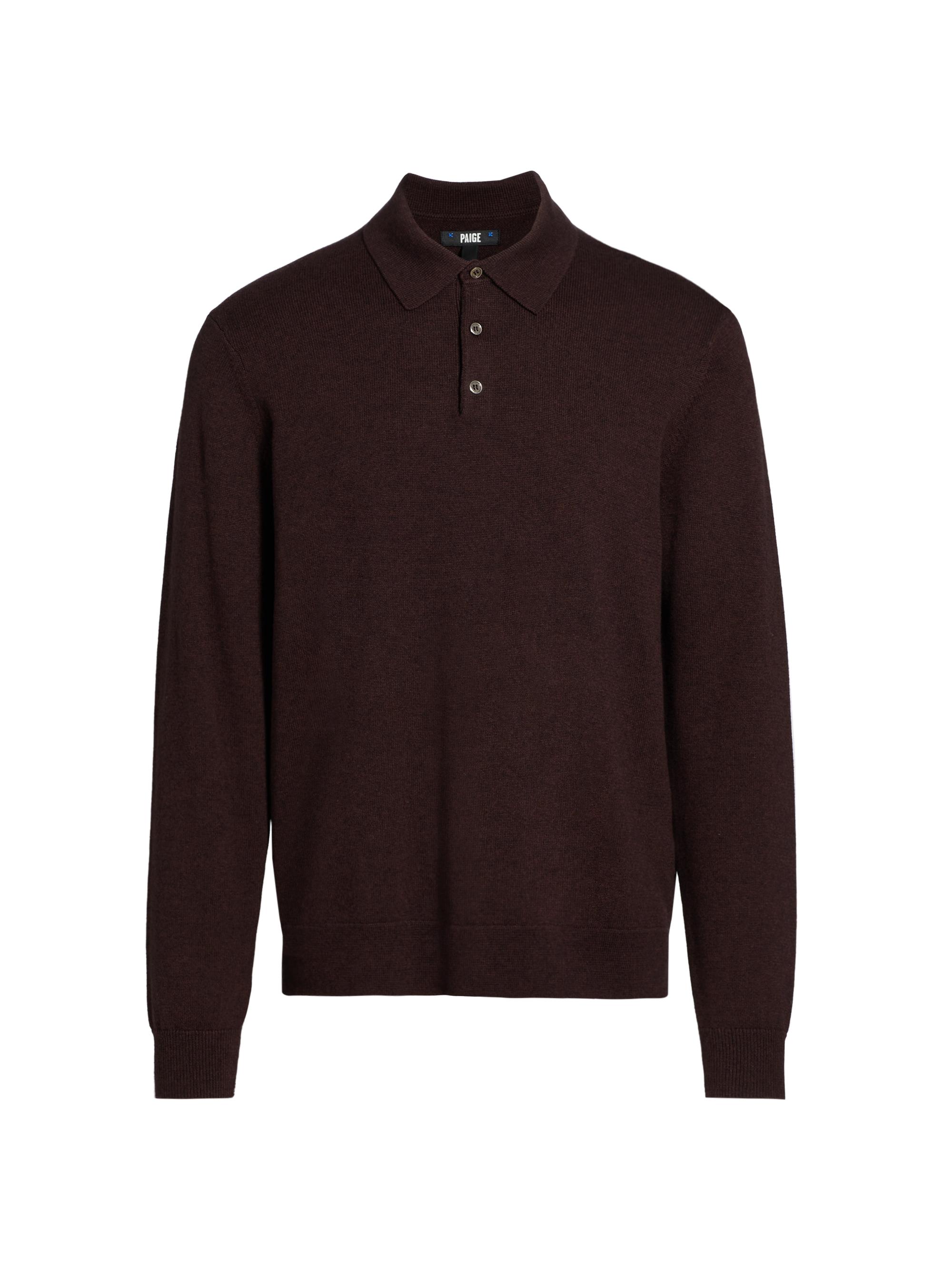 Paige Men's Finsbury Wool-Cotton Polo Sweater - Heathered Bordeaux