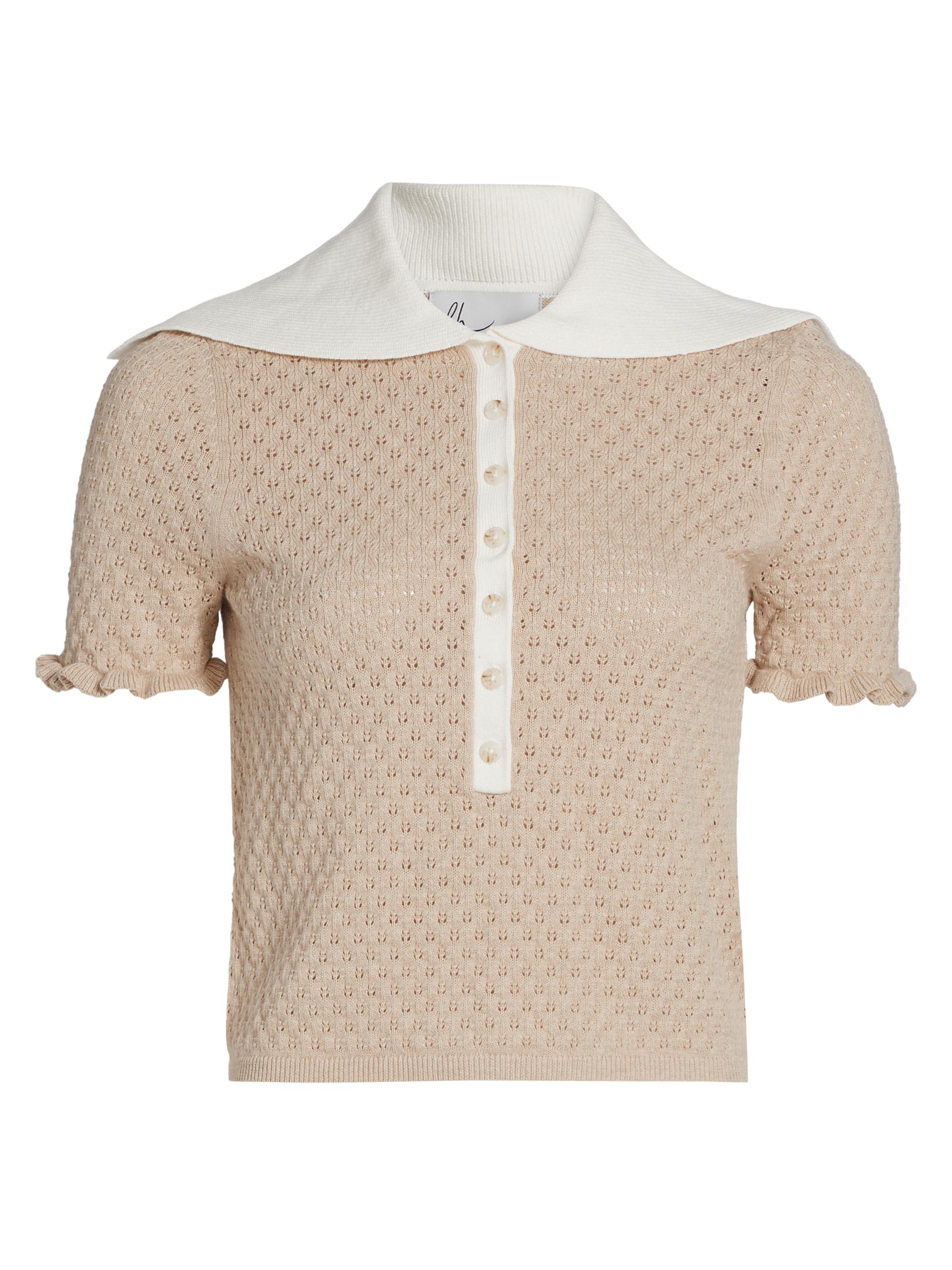 dh New York Women's Bettina Pointelle Knit Short-Sleeve Top - Navy Combo