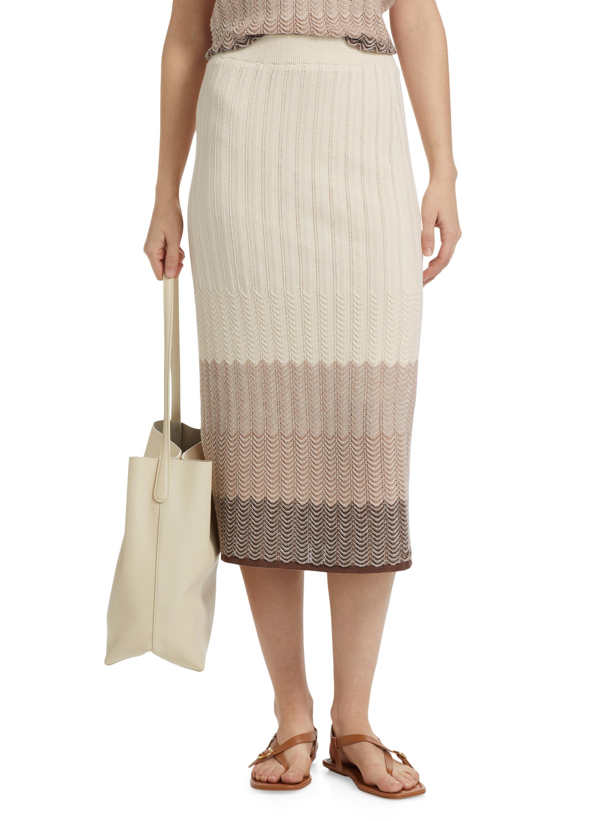 Design History Women's Ombré Striped Cotton-Linen Midi-Skirt - Linen Combo - side view in Linen combo
