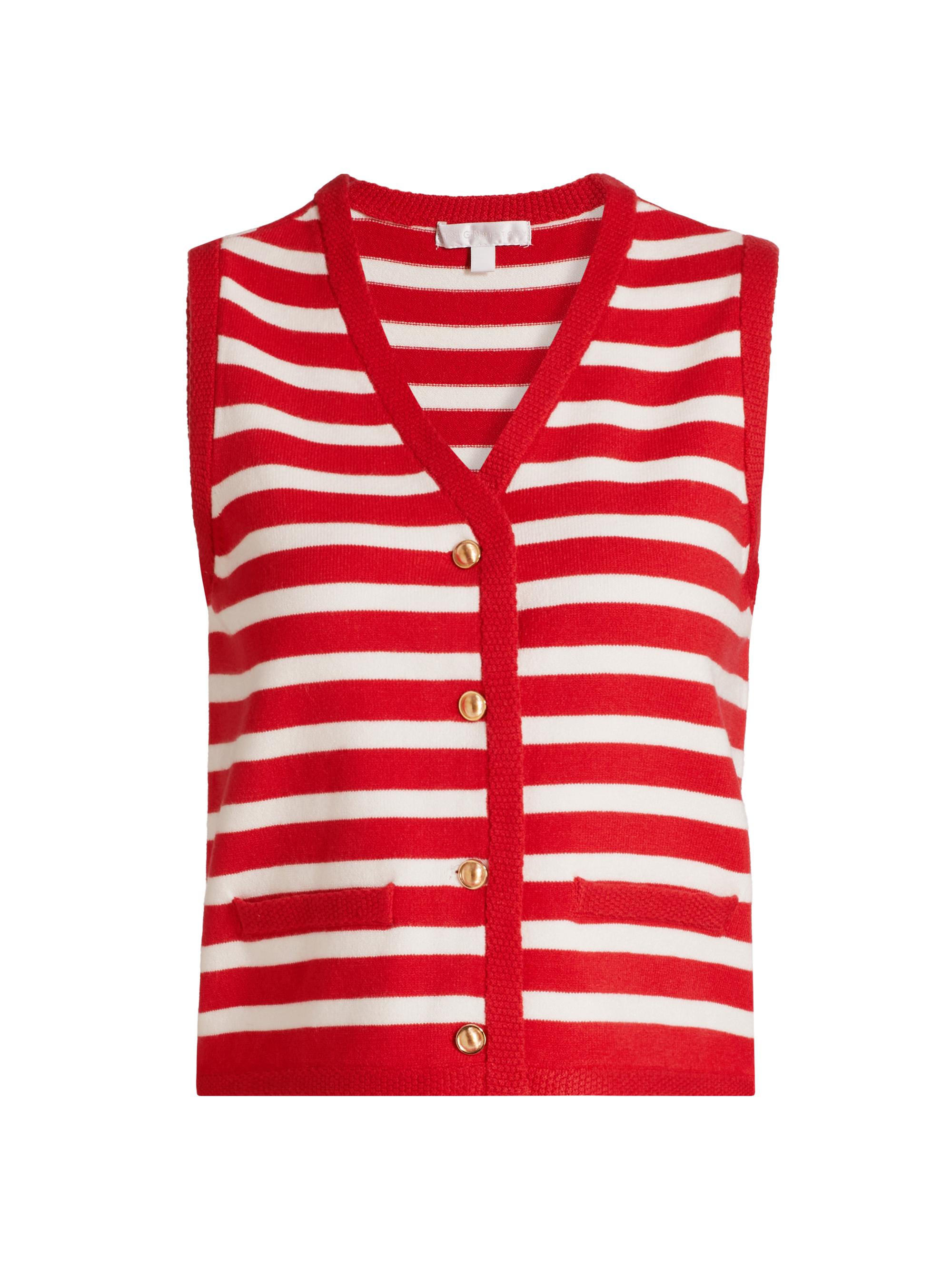 Design History Women's Striped Knit Sweater Vest - Red Note Combo