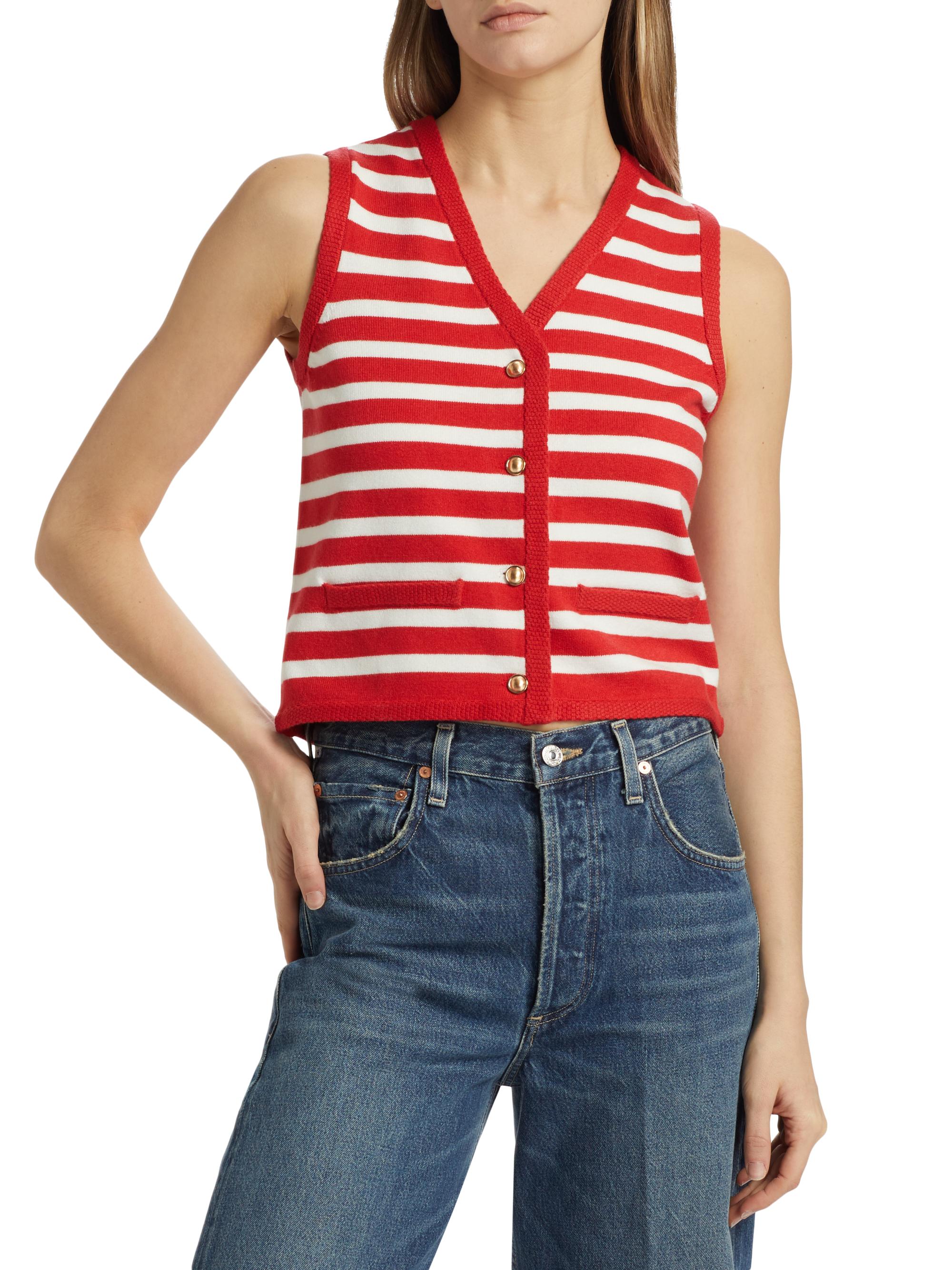 Design History Women's Striped Knit Sweater Vest Red Note
