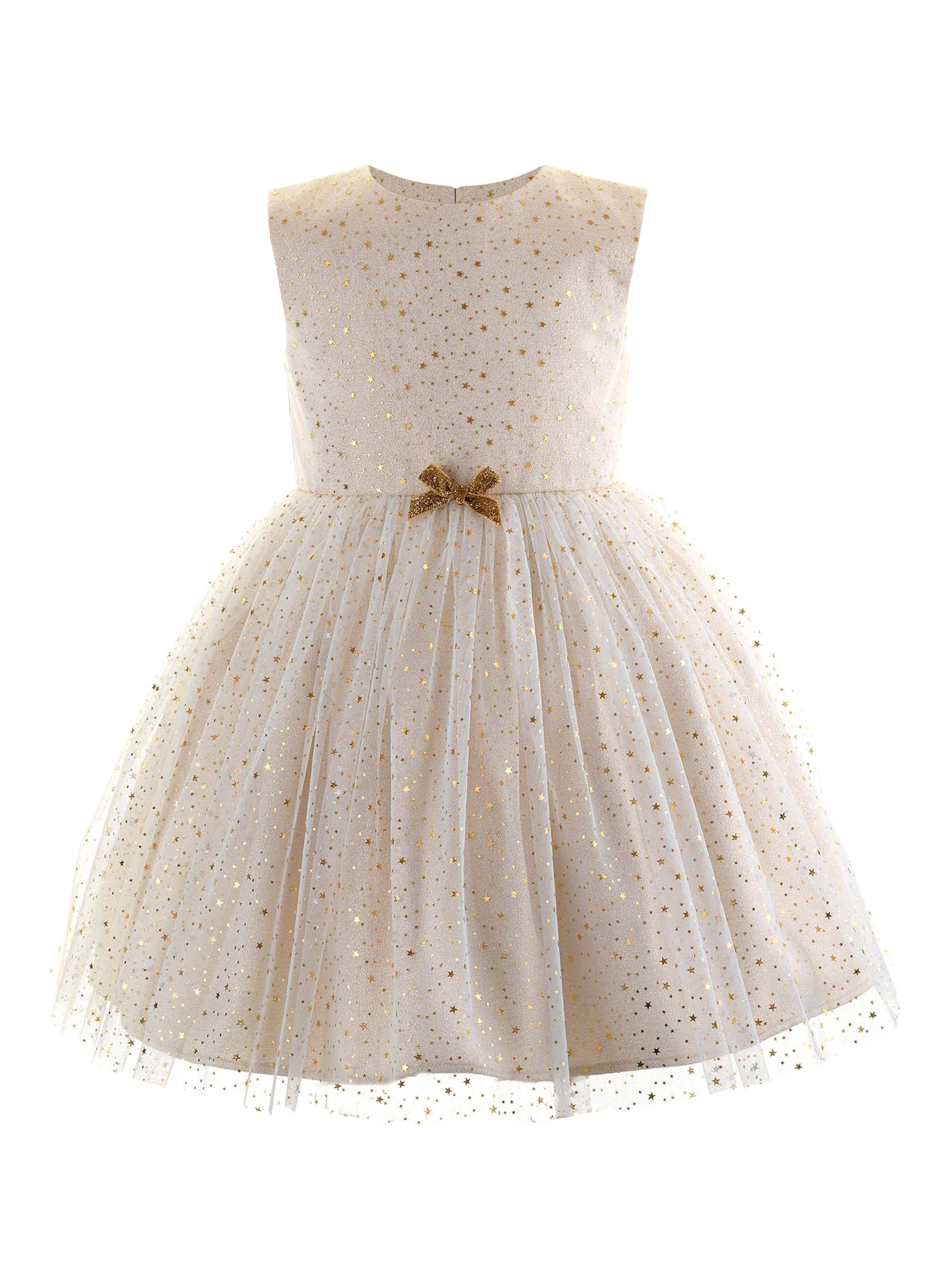Rachel Riley Baby Girl's, Little Girl's & Girl's Sparkle Star Tulle Dress - Gold 24 Months