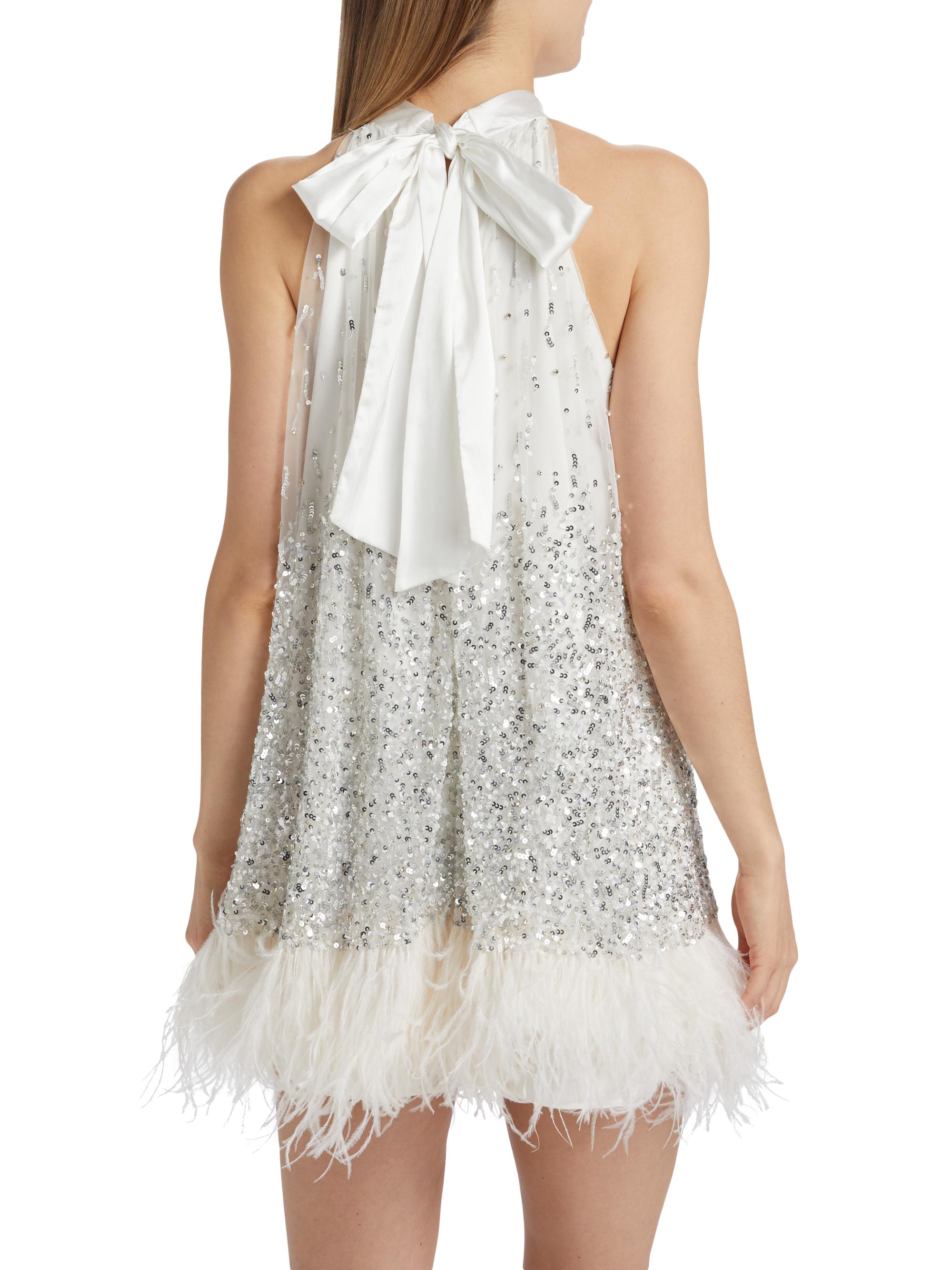 alice and olivia pink feather dress EVE EMBELLISHED MINI DRESS in ASCENDENT OMBRE DEEP PINK