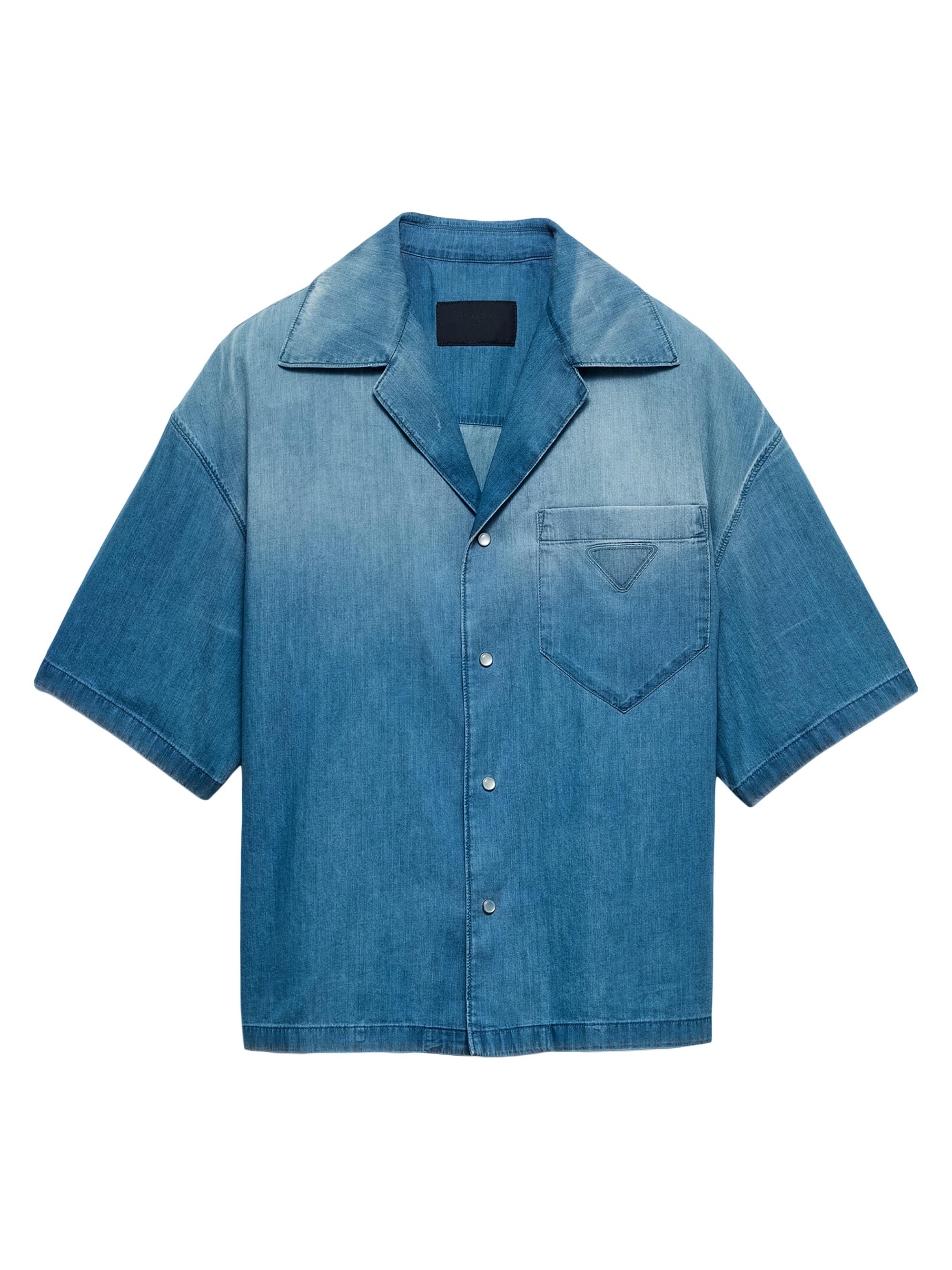 Prada Men's Light Denim Bowling Shirt - Blue