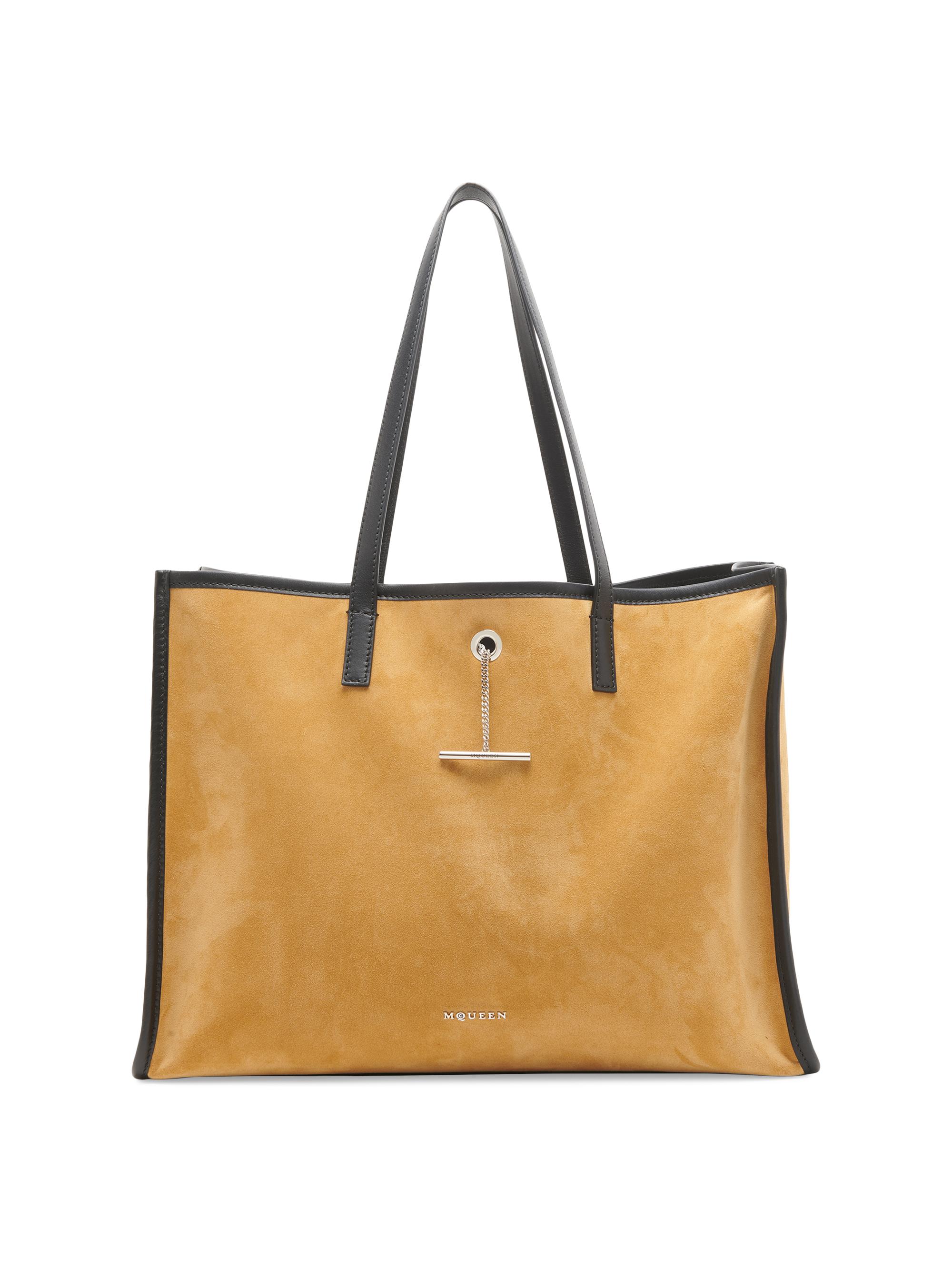 McQueen Men's Pendant Leather Tote Bag - Honey Black Silver