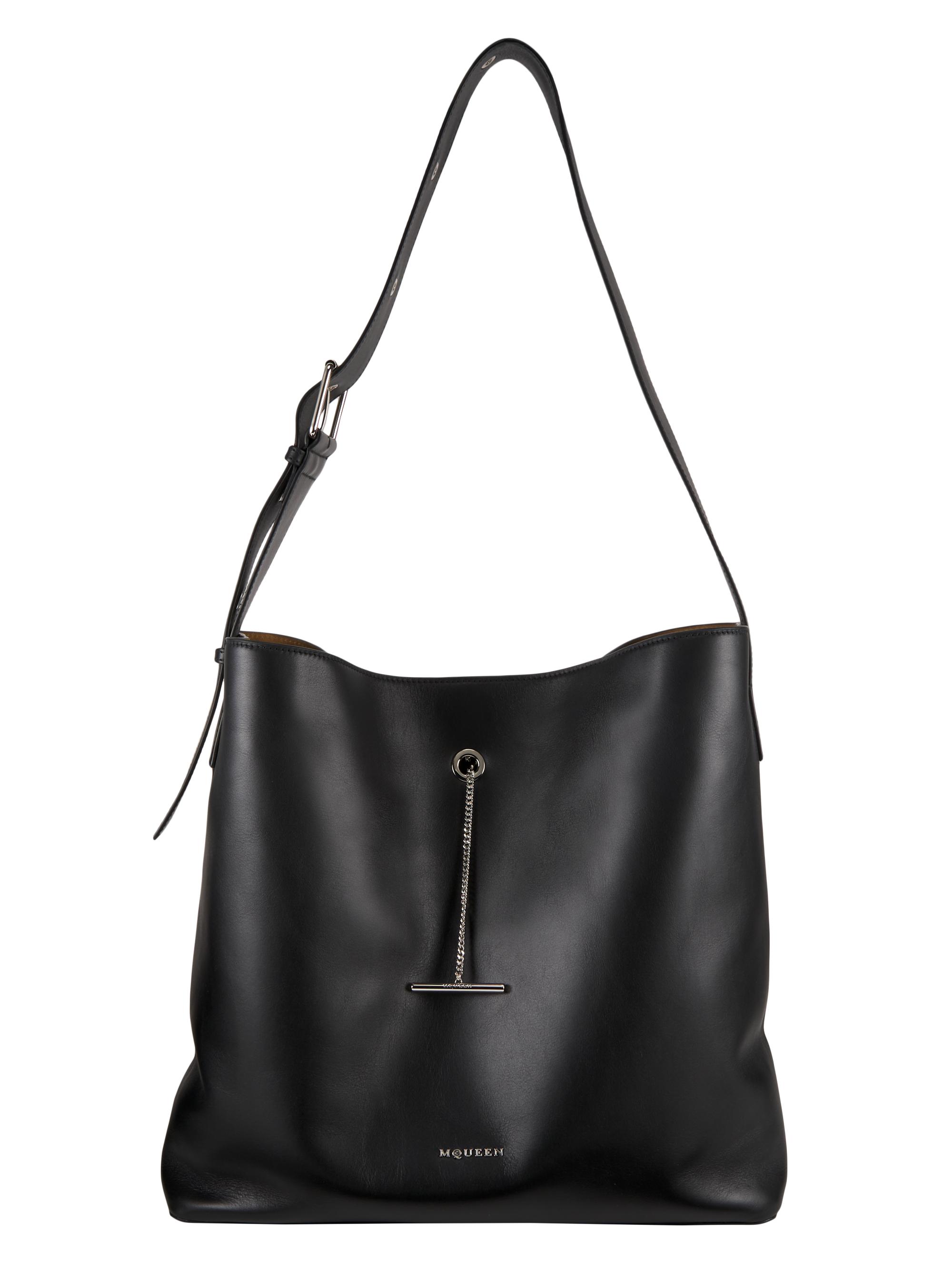 McQueen Men's Pendant Leather Shoulder Bag - Black Silver