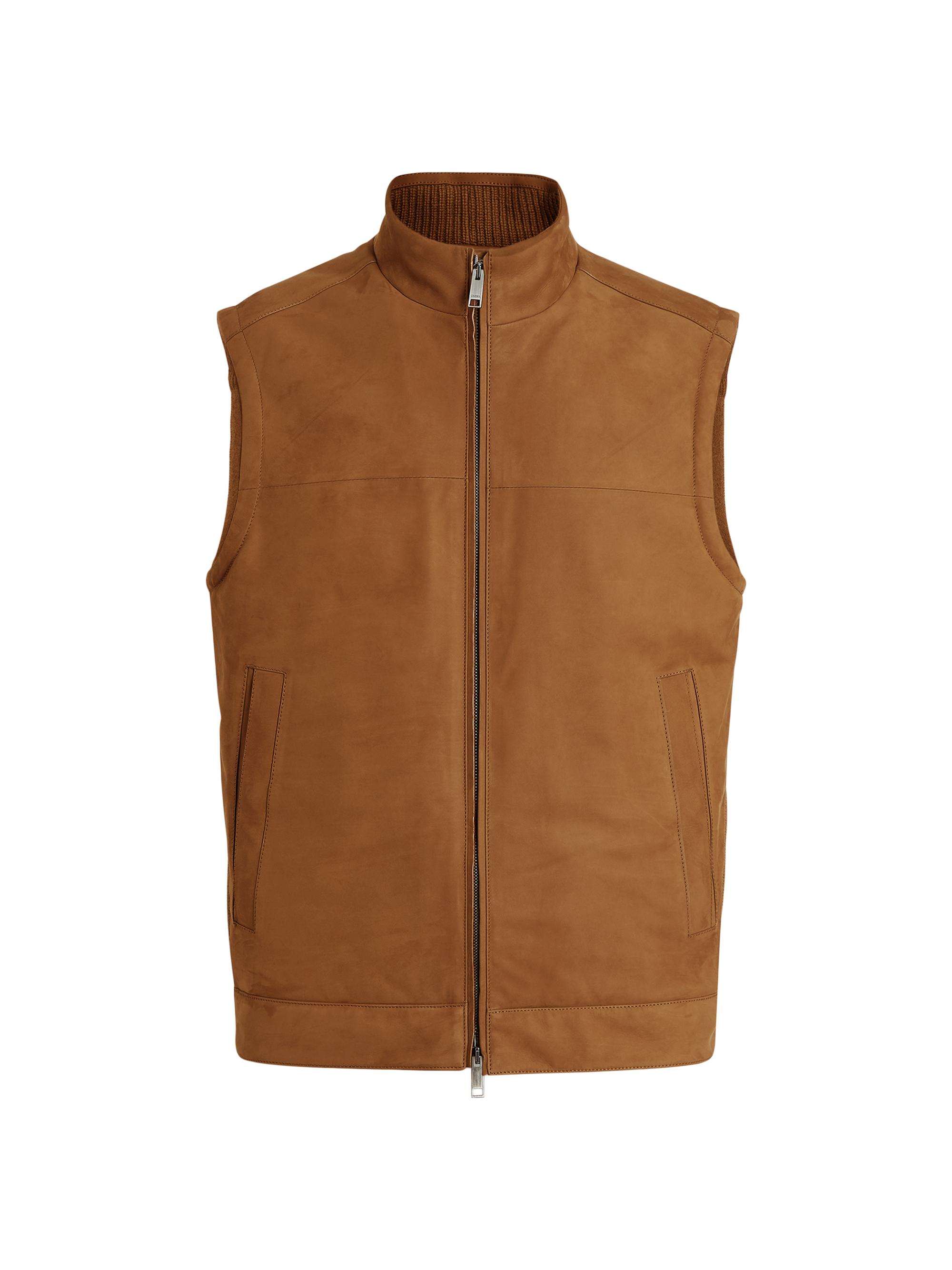 ZEGNA Men's Leather Vest - Dark Foliage