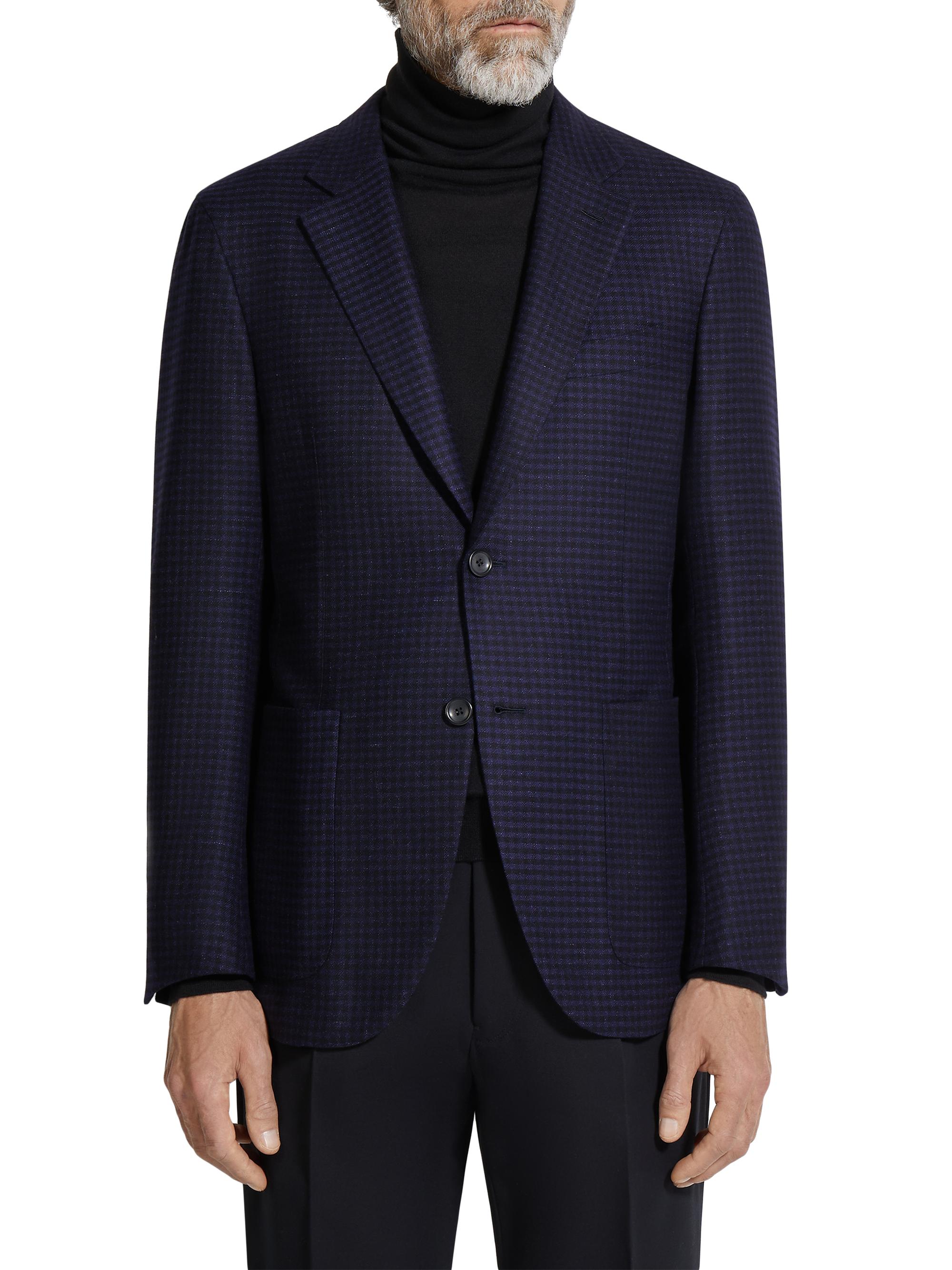 ZEGNA Men's Cashmere and Linen Jacket - Ink Blue