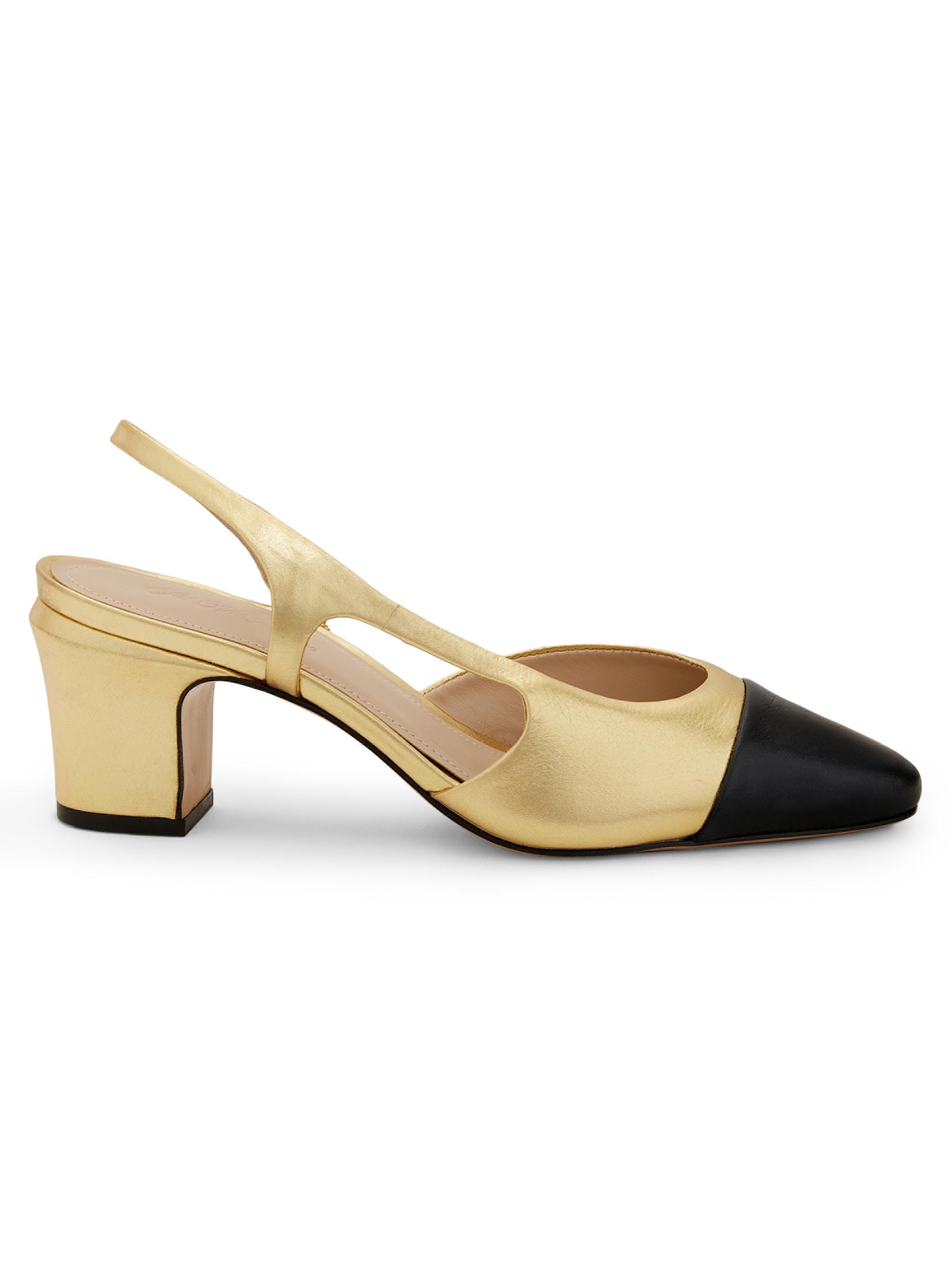 Saks Fifth Avenue Women's 65MM Metallic Cap-Toe Slingback Pumps - Black Gold