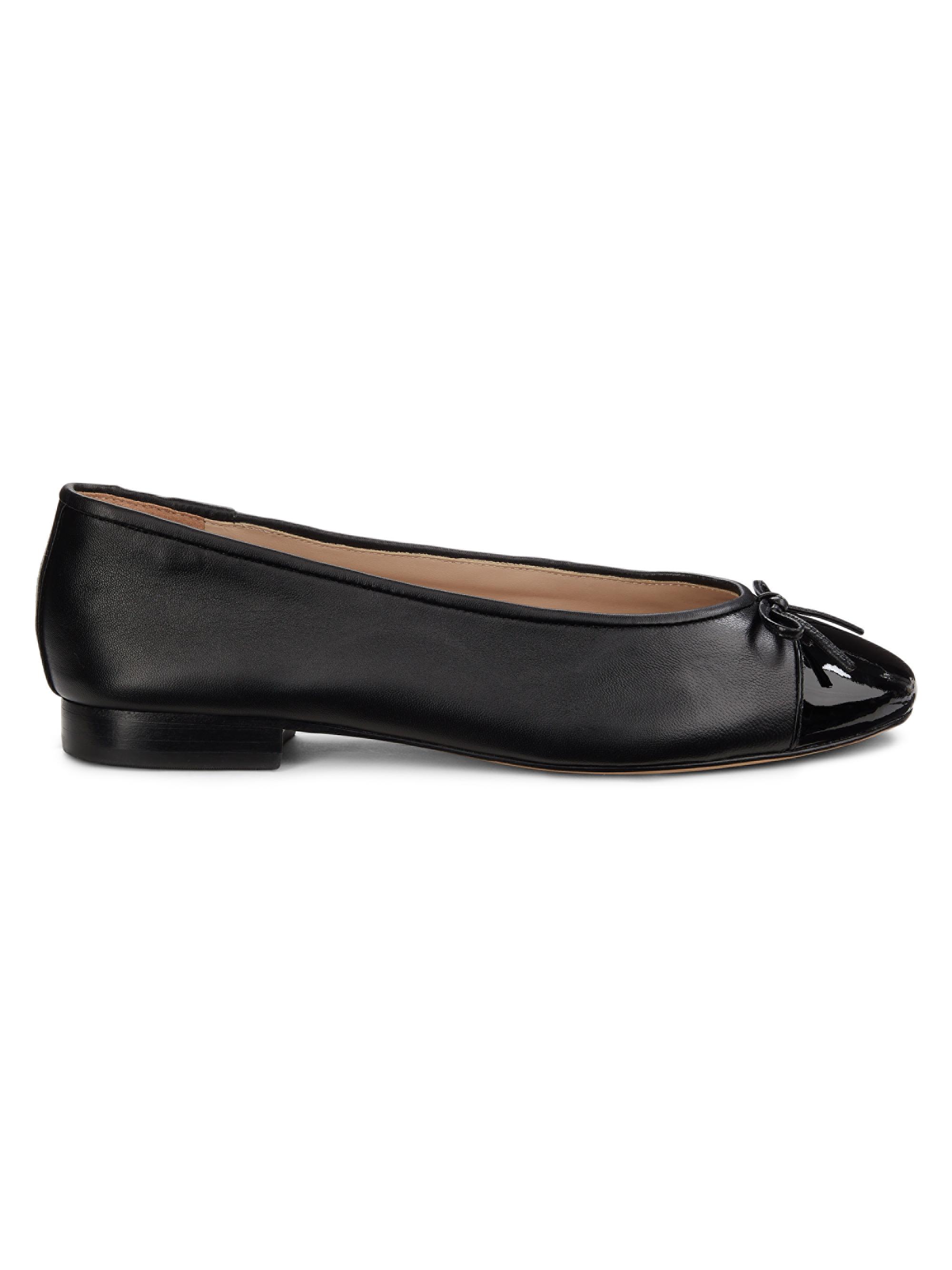 Saks Fifth Avenue Women's Cap-Toe Leather Ballet Flat - Black