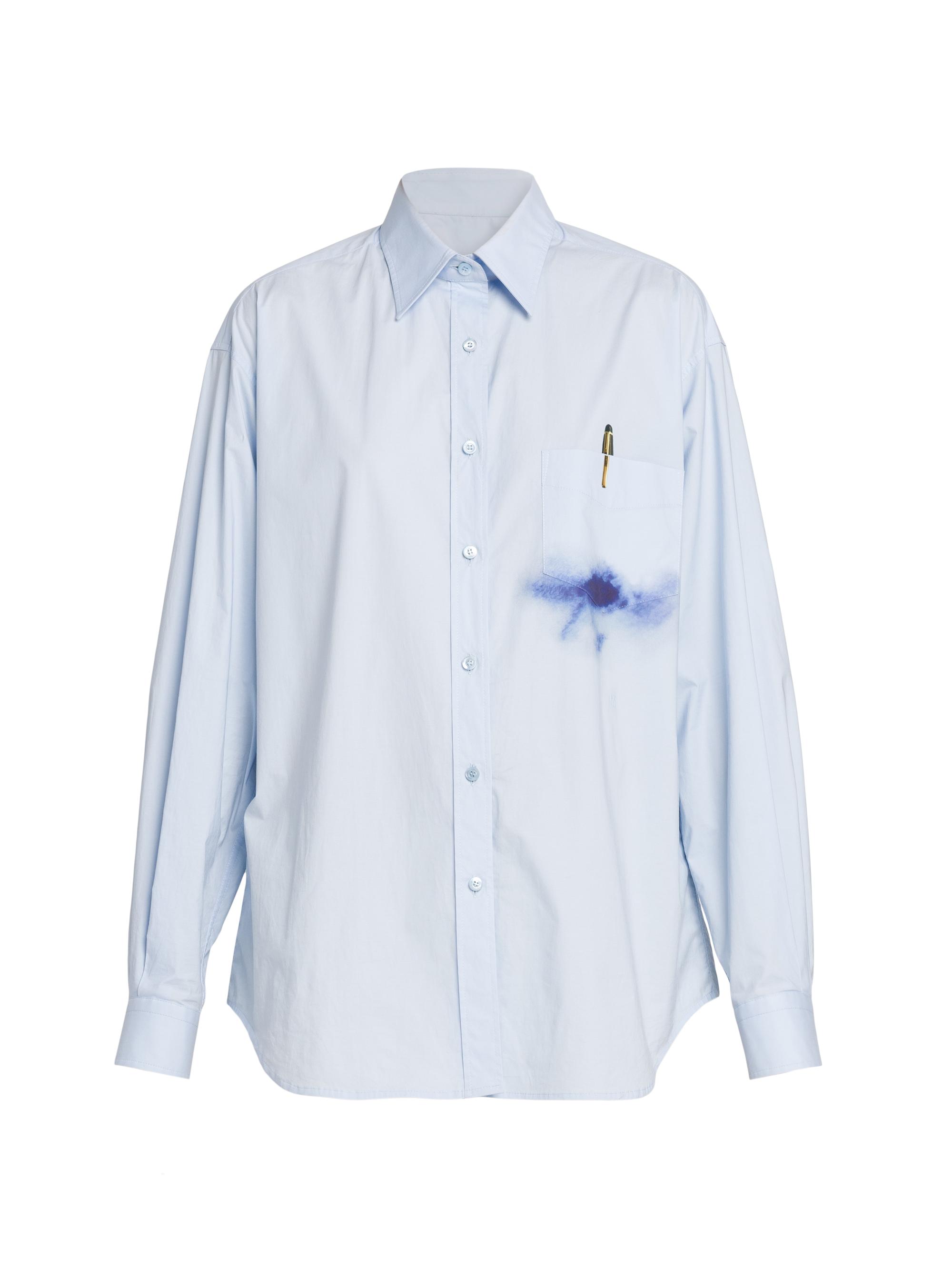 Moschino Women's Printed Ink Spill Oxford Shirt - Multi Light Blue