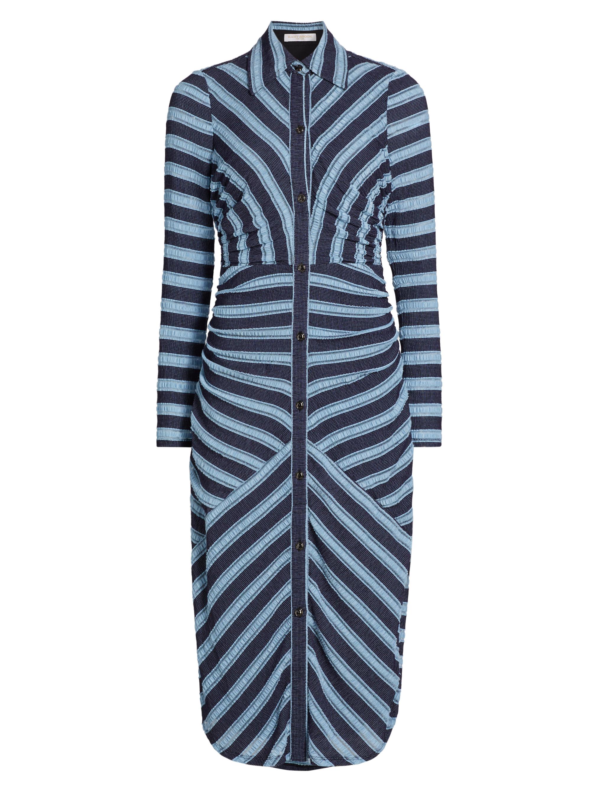 Ramy Brook Women's Wyatt Striped Button-Front Midi-Shirtdress - Ribbon Blue Striped Knit