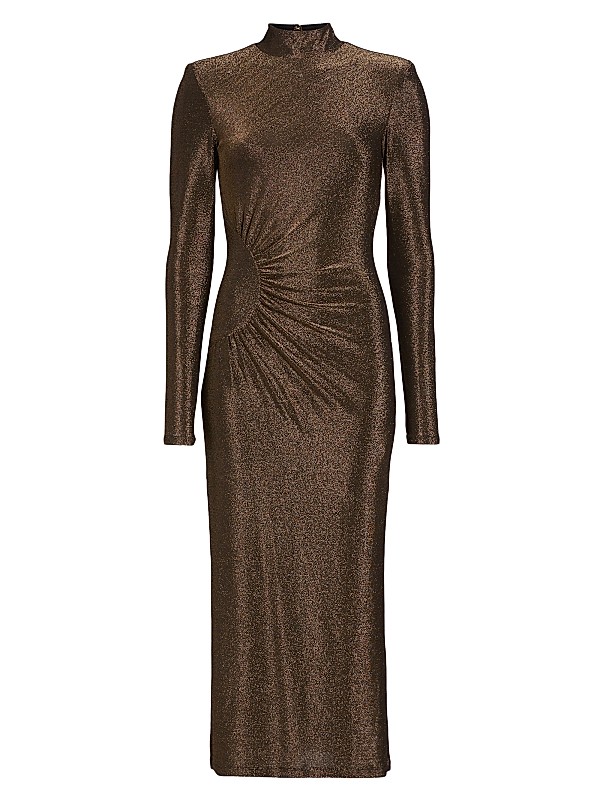 Shimmering Gold Ruched Dress with Statement Sleeves Shimmering Gold Ruched Dress with Statement Sleeves