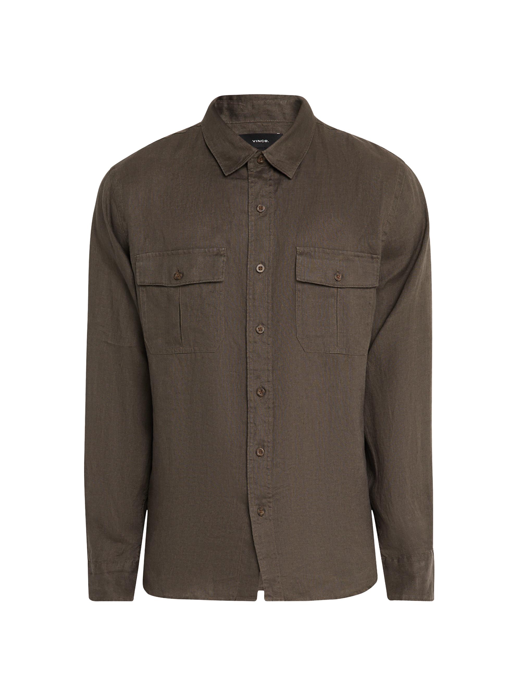 Vince Men's Linen Relaxed-Fit Shirt - Medium Brown