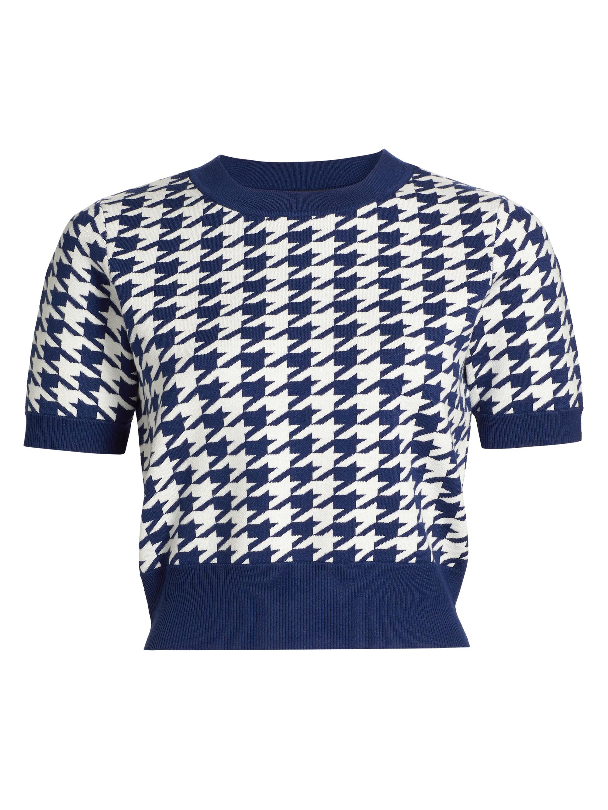 Toccin Women's Jules Houndstooth Short-Sleeve Top - Navy Optic Small Houndstooth