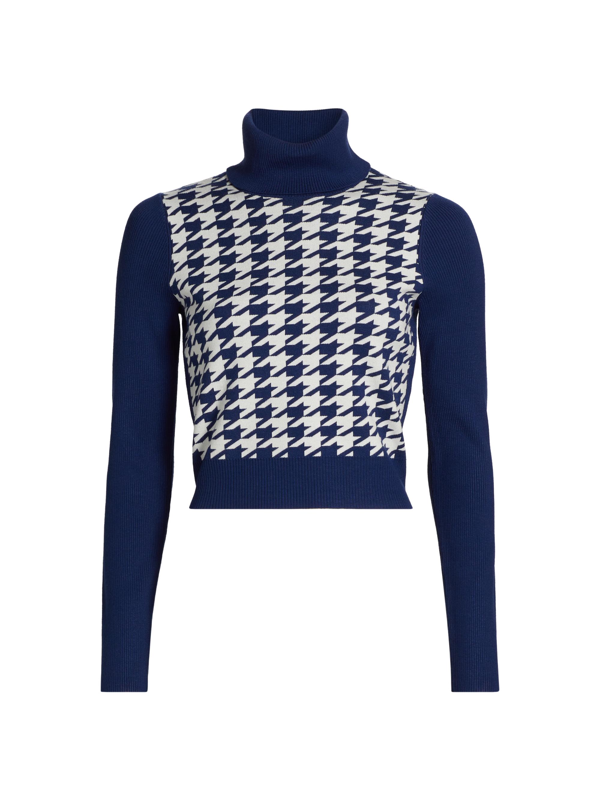Toccin Women's Morgan Houndstooth Turtleneck Sweater - Navy Optic Small Houndstooth