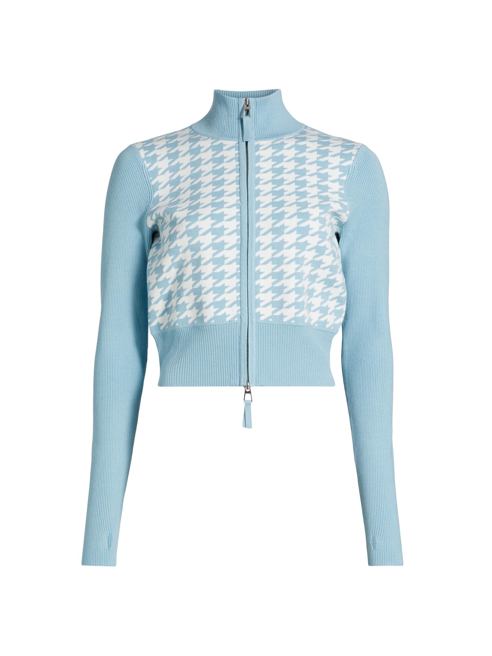 Toccin Women's Reece Zip- Front Sweater - Powder Blue Optic Houndstooth