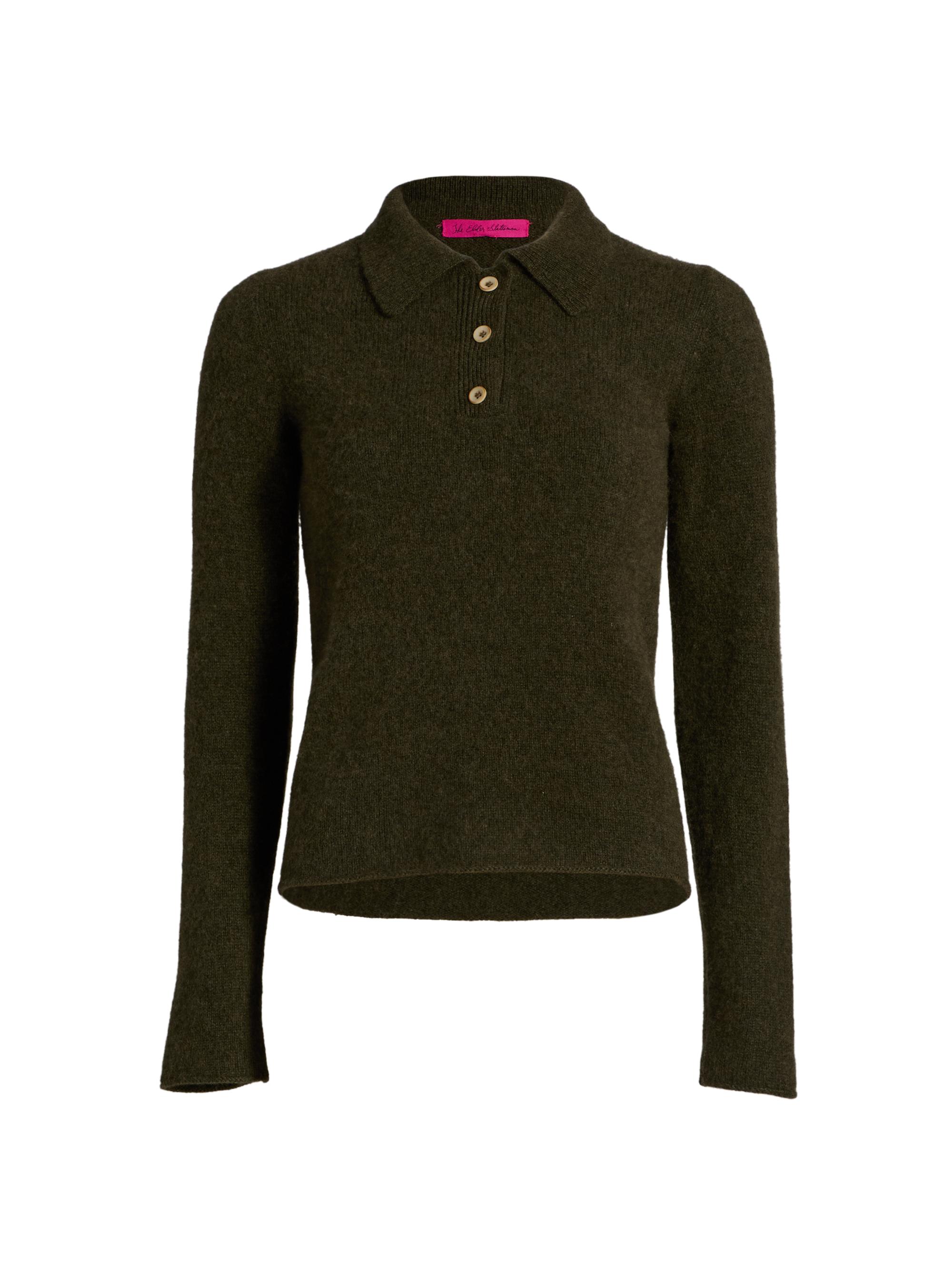 The Elder Statesman Women's Fitted Cashmere Polo Shirt - Olive