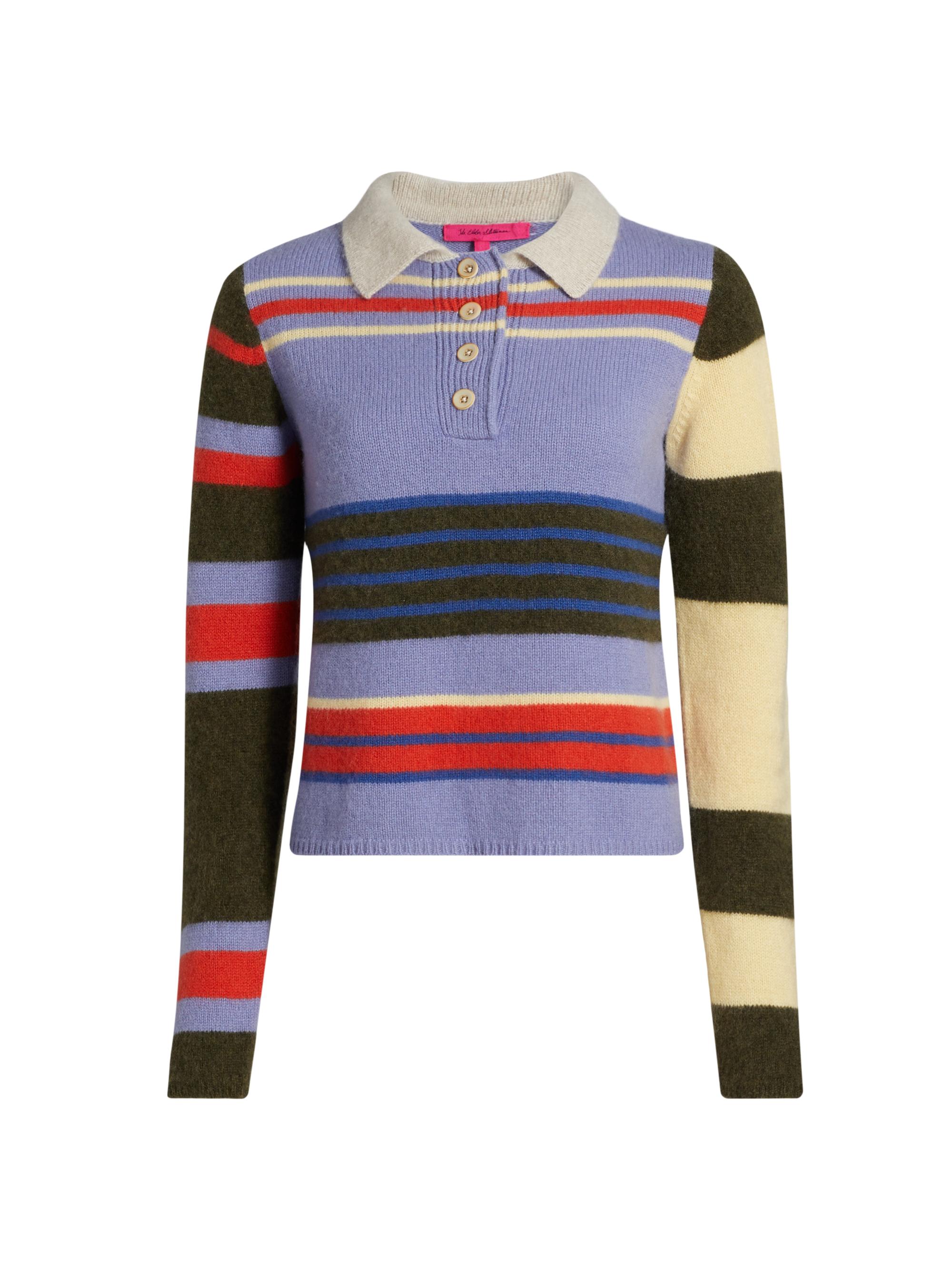 The Elder Statesman シルクニット ボーダーセーター S The Elder Statesman Chaos Striped Cashmere Polo Sweater | Saks