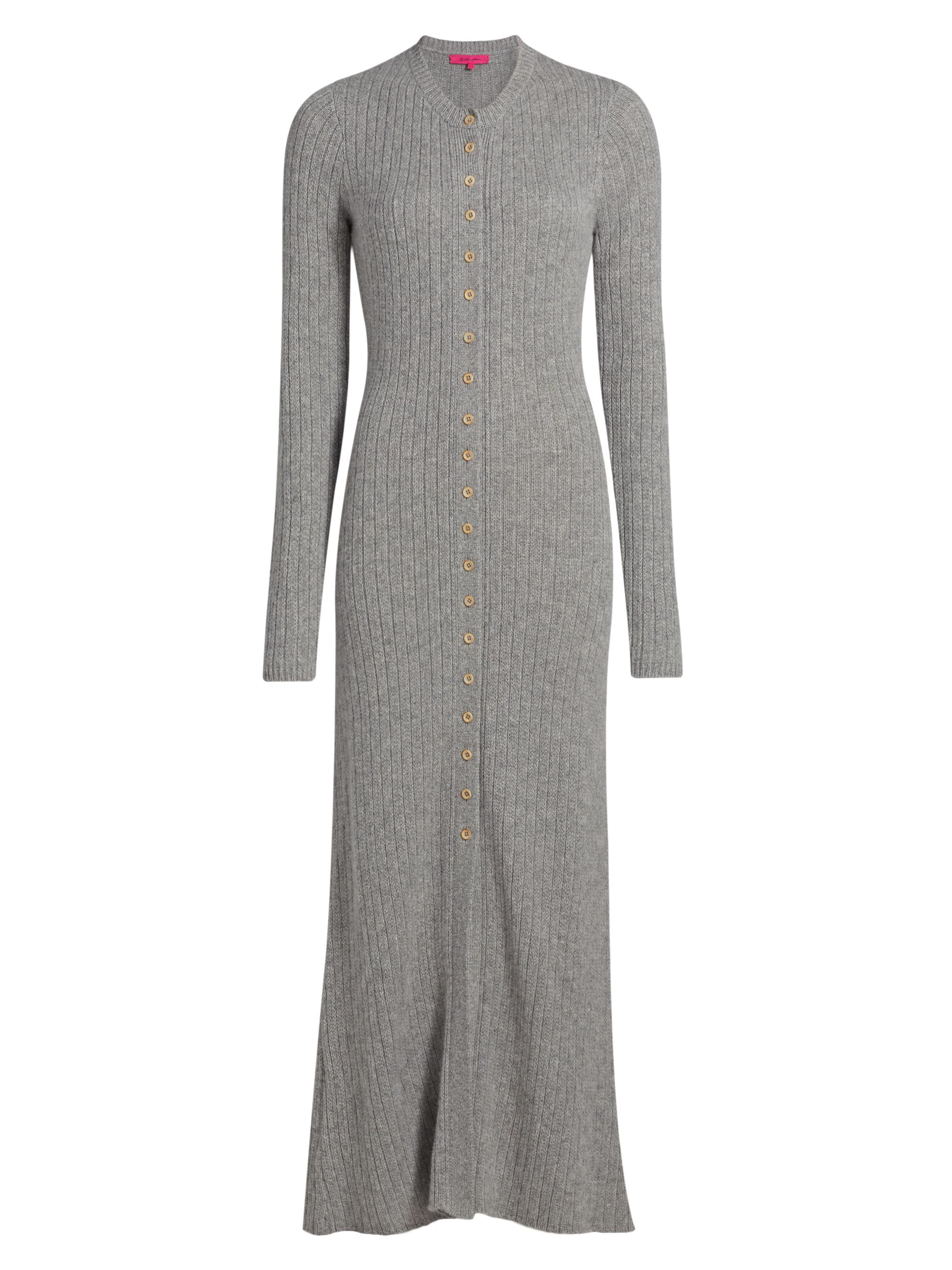 The Elder Statesman Women's Bungalow Cashmere Rib-Knit Maxi Dress - Light Grey