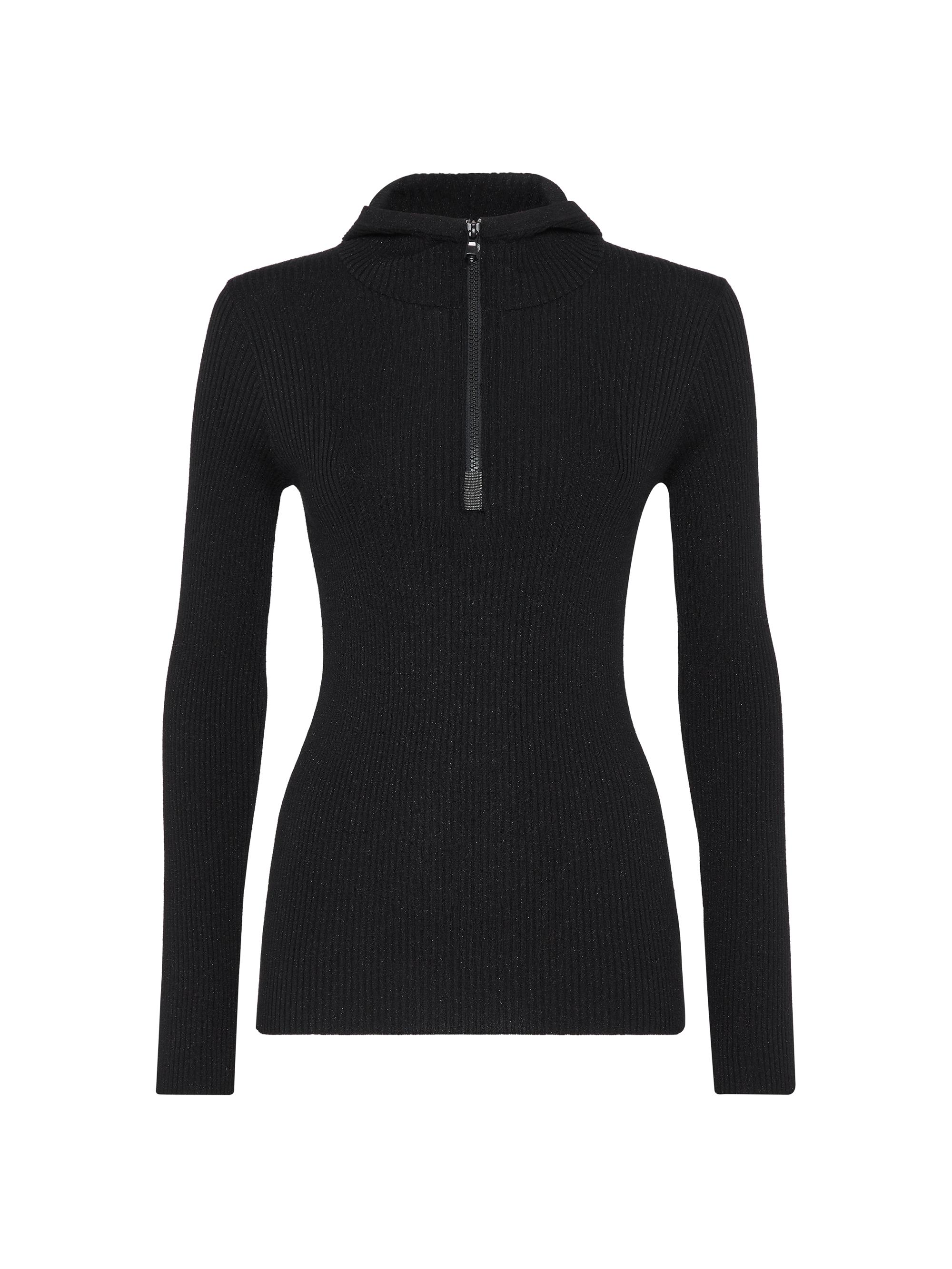 Brunello Cucinelli Women's Sparkling Cashmere and Silk Lightweight Hooded Sweater - Black