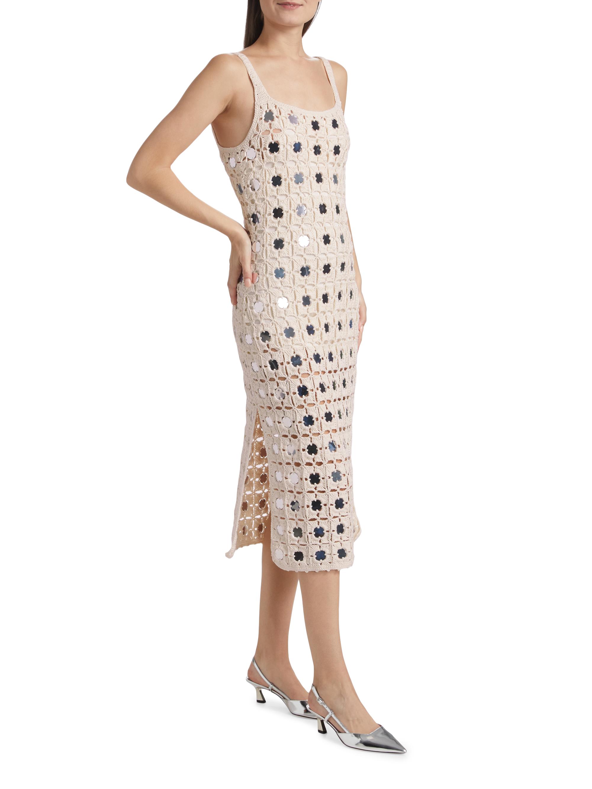 knee length dresses for ladies Loveshackfancy Women's Macie Beaded Crochet Maxi Dress, Slim Fit, Lavender Orchid, Polyester/Cotton | Size: Large main image 0