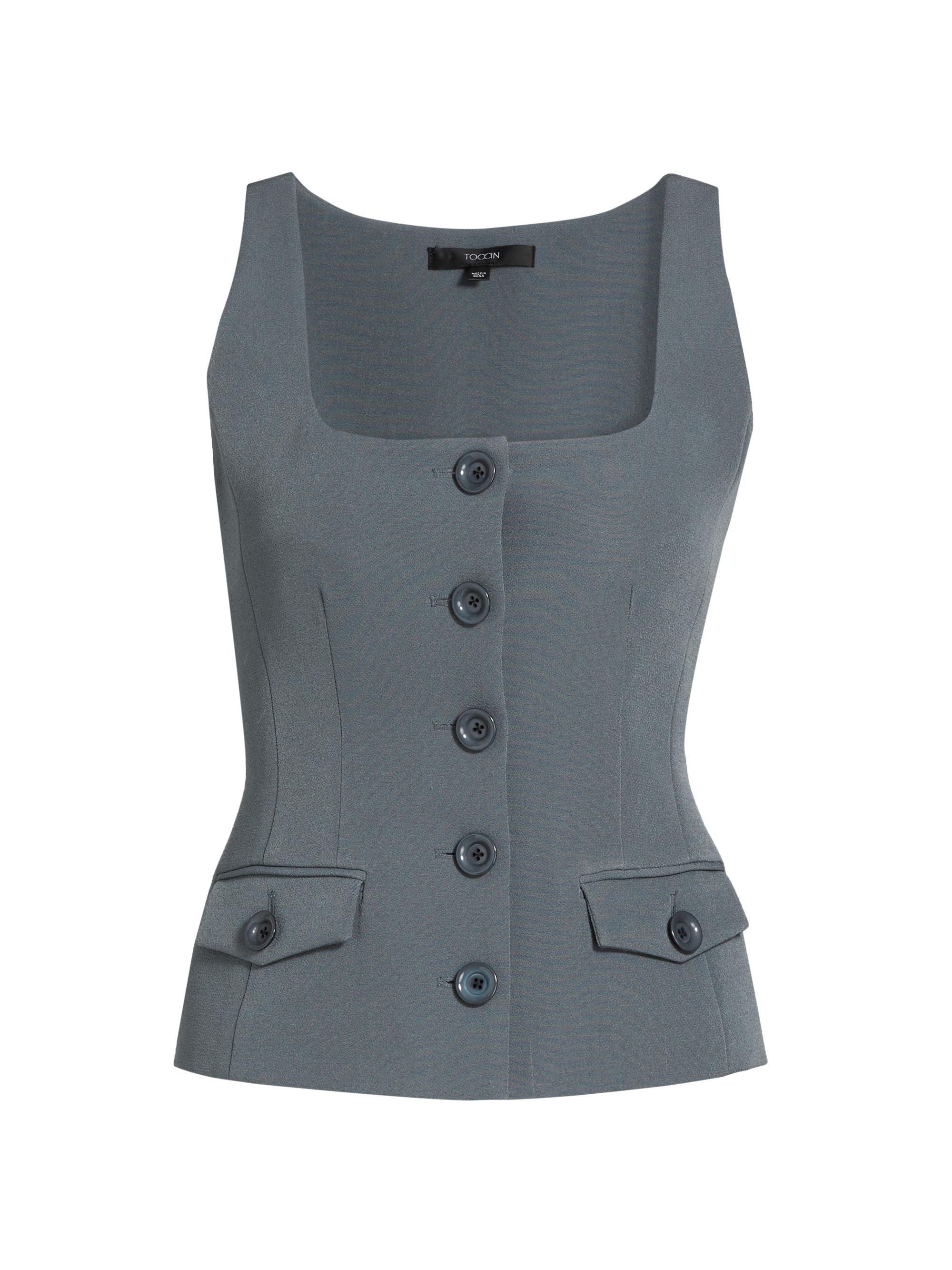 Toccin Women's Georgia Button-Front Sleeveless Top - Dark Teal