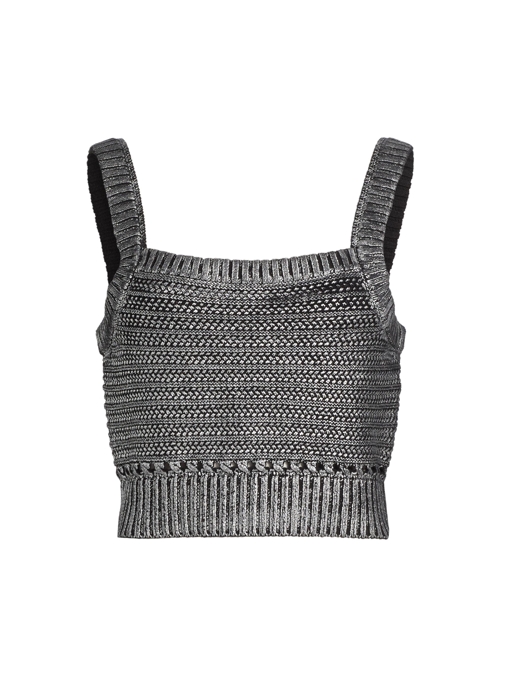 Toccin Women's Daisy Metallic Cotton Crop Tank - Jet Silver Foil