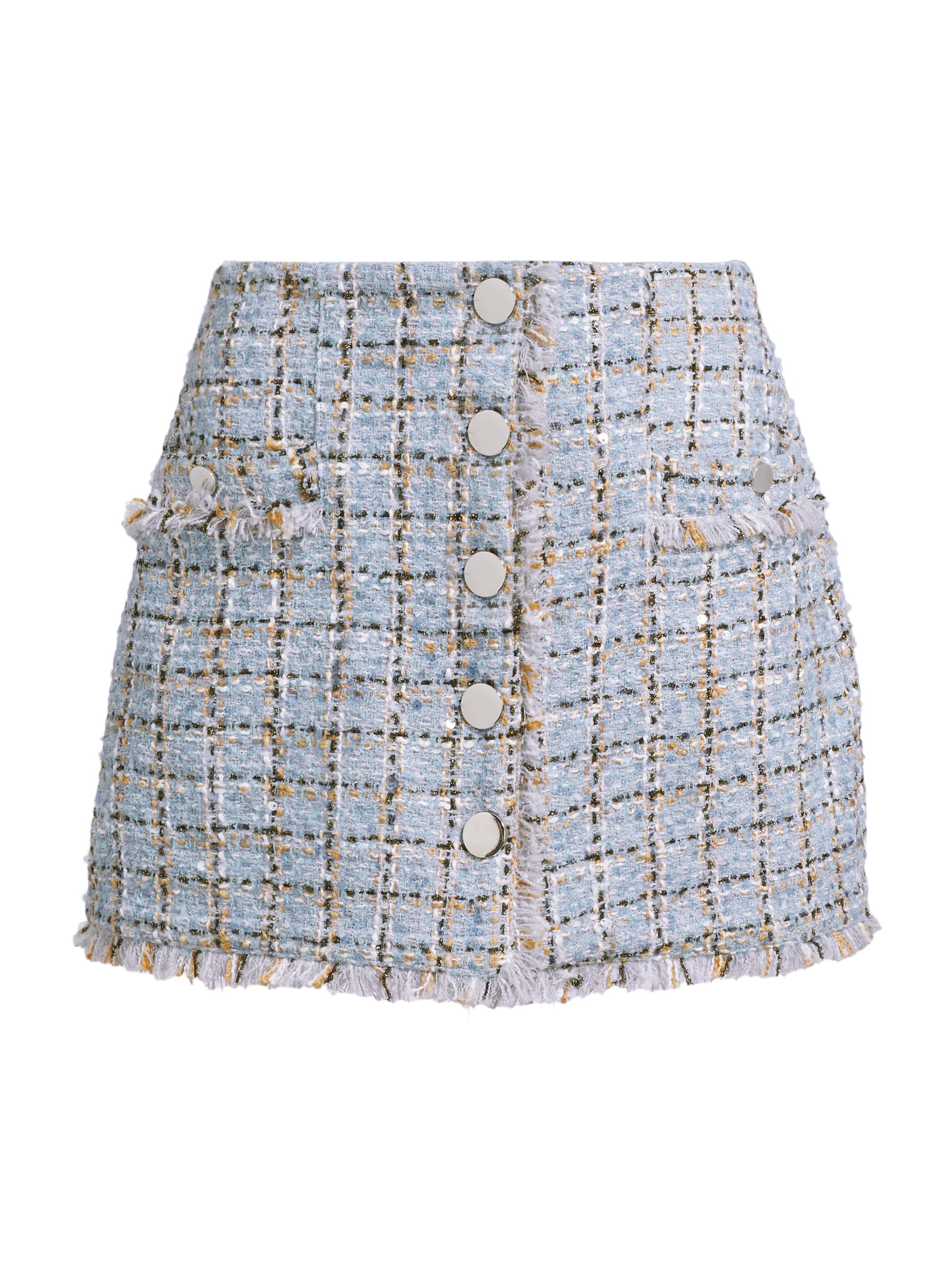 Toccin Women's Ariel Button-Front Tweed Miniskirt - Soft Blue Multi