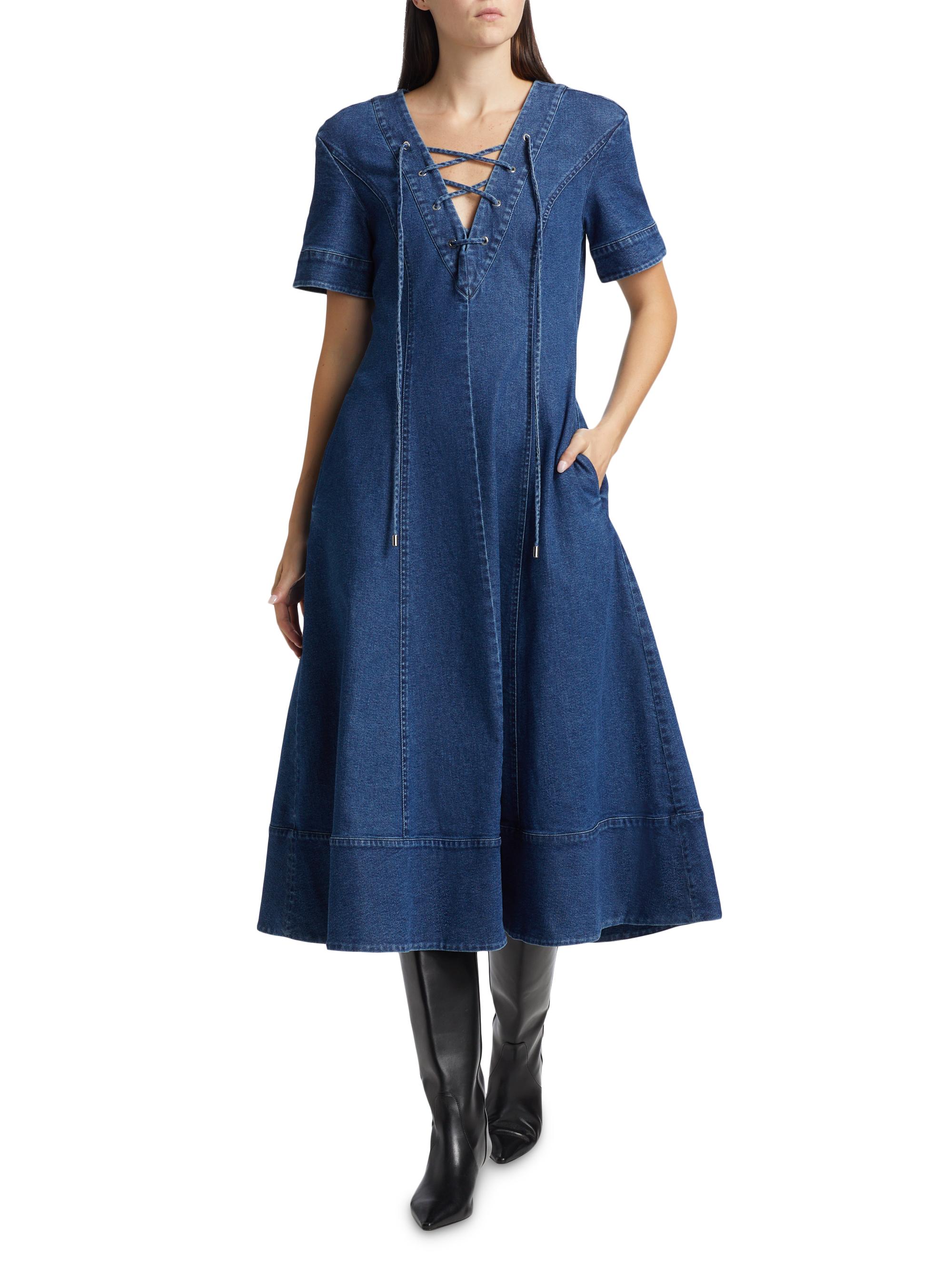 Floryday Deals Floryday Denim Dress Toccin Dahlia Denim Fit Flare Dress  Saks Fifth Avenue