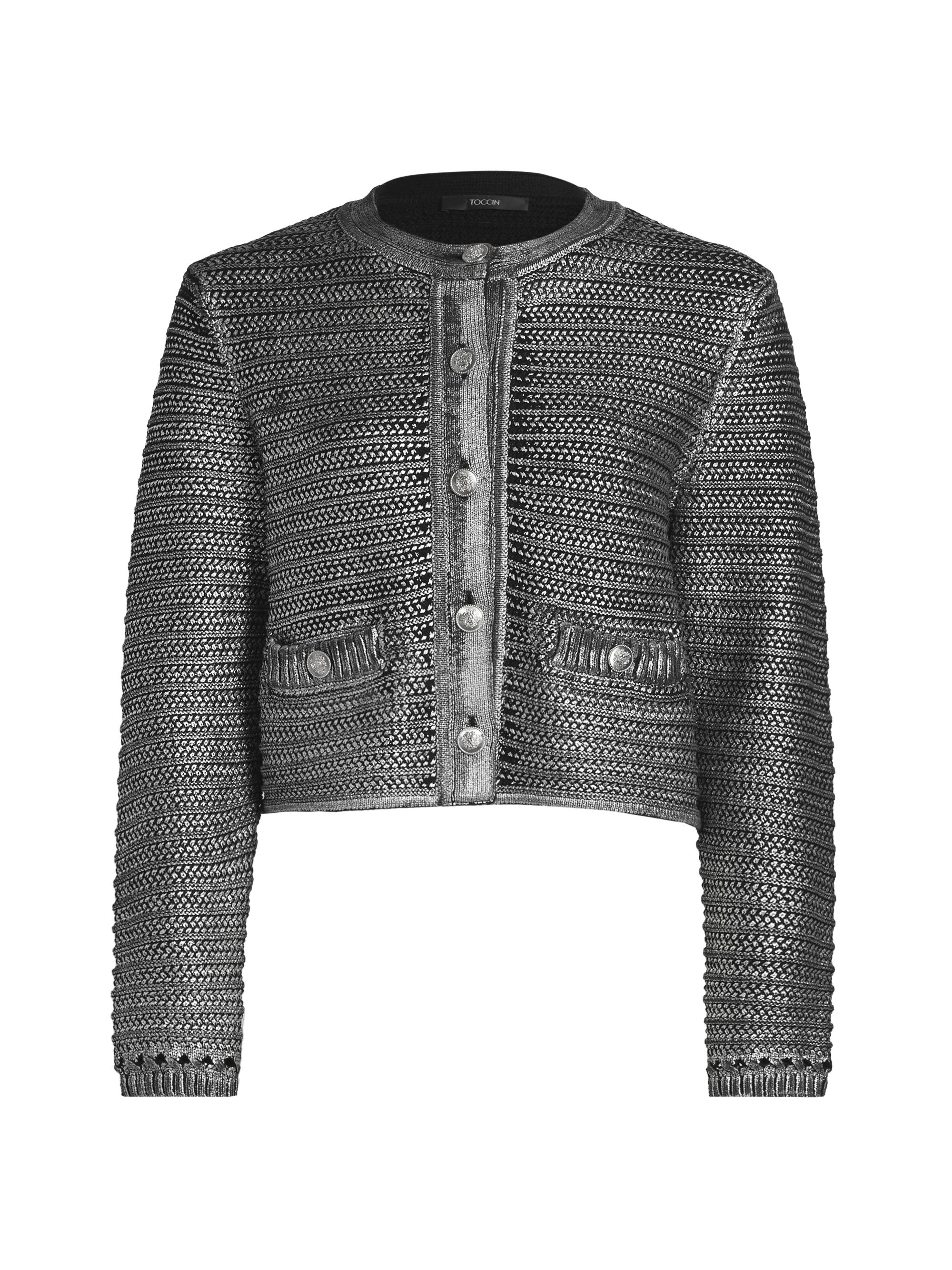 Toccin Women's Cecilia Metallic Cotton Knit Jacket - Jet Silver