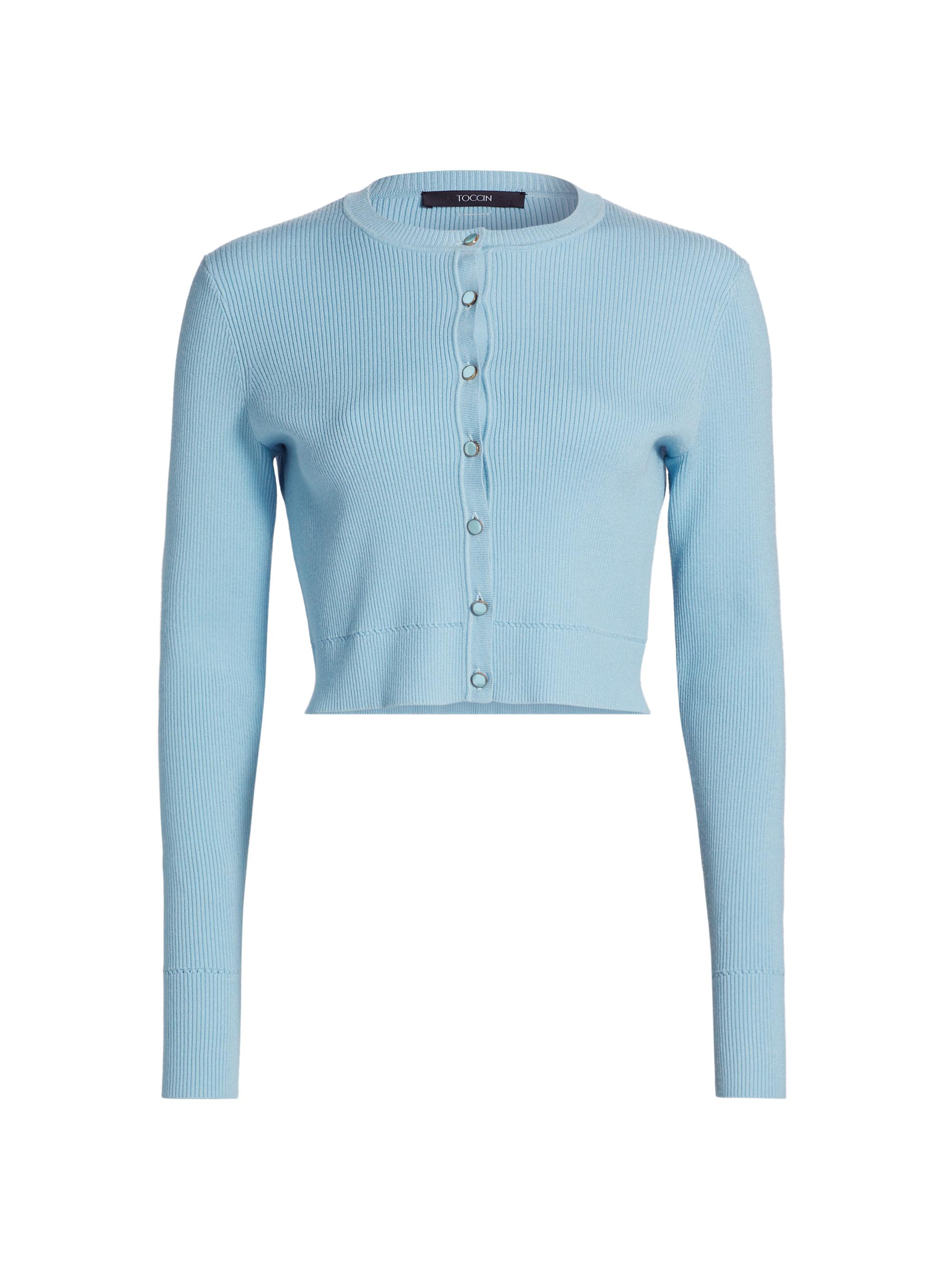 Toccin Women's Zoe Rib-Knit Cropped Cardigan - Soft Blue
