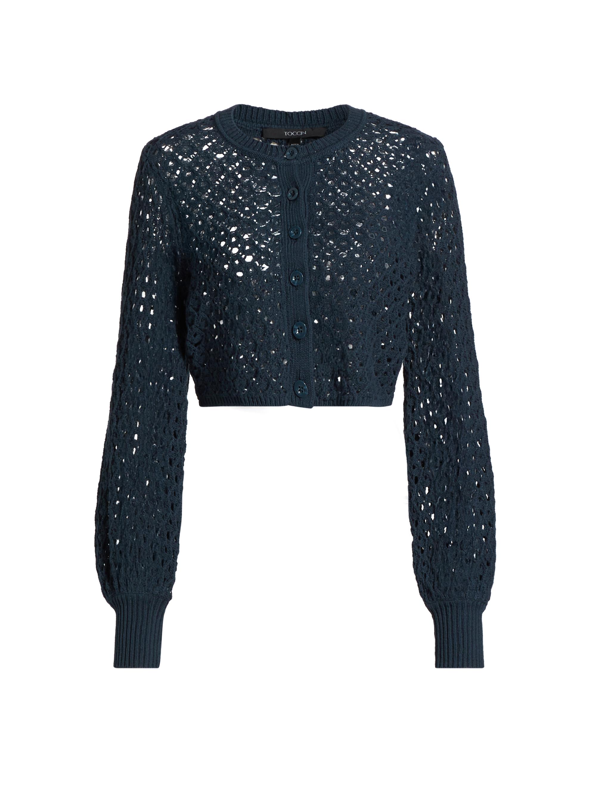 Toccin Women's Tori Crocheted Cotton Cardigan - Navy
