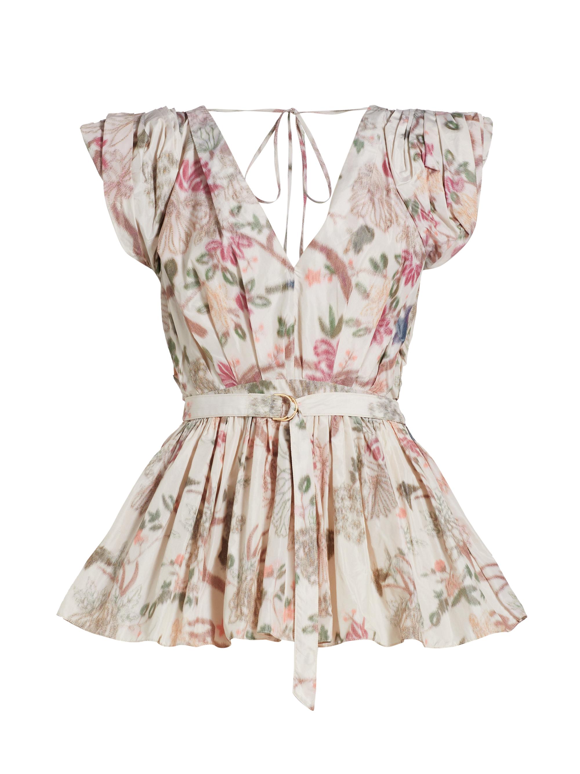 Prabal Gurung Women's Belted Floral Puff Sleeve Top - Ecru Multi