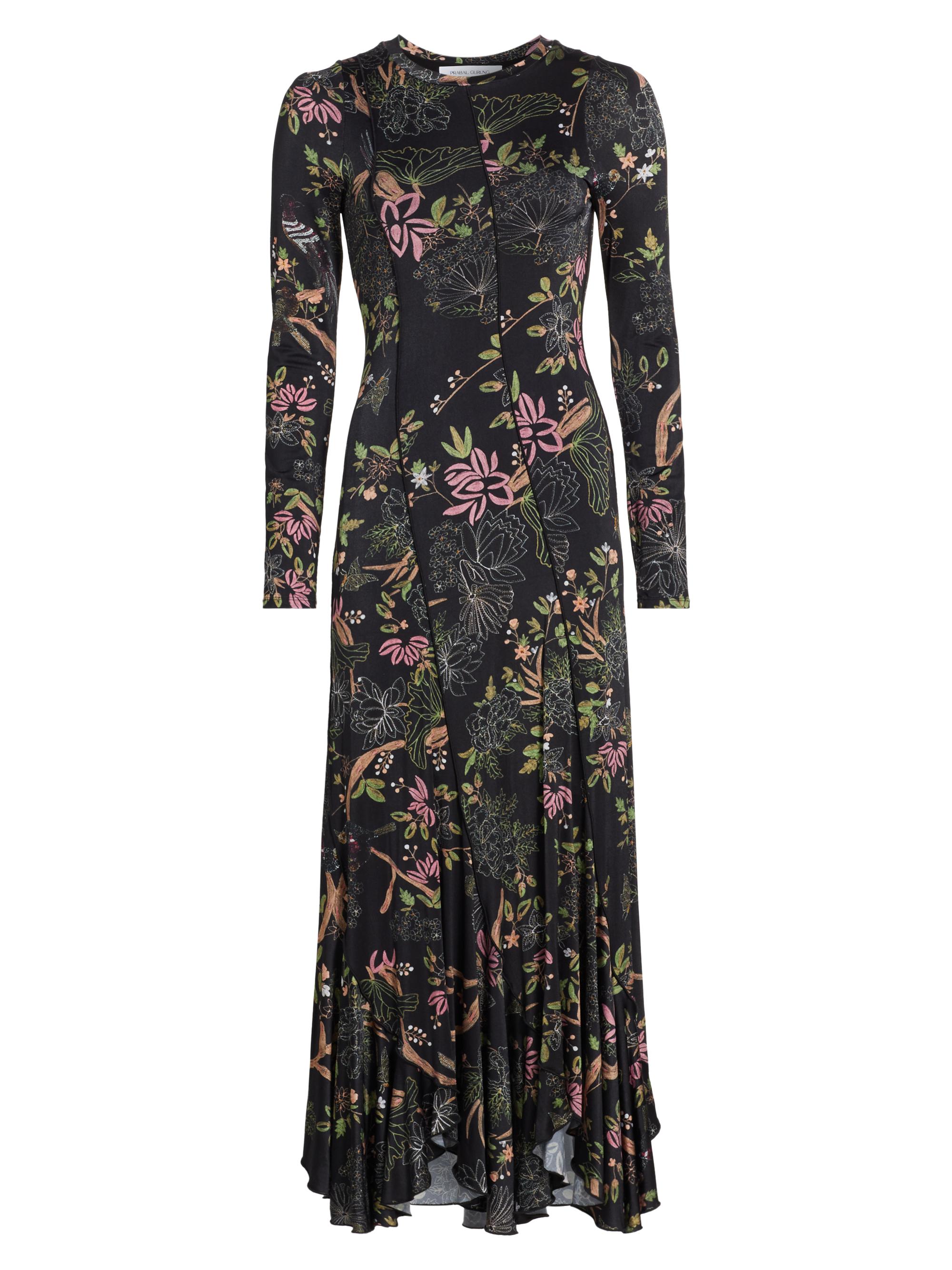 Prabal Gurung Women's Diagonal-Seamed Jersey Midi-Dress - Black Multi