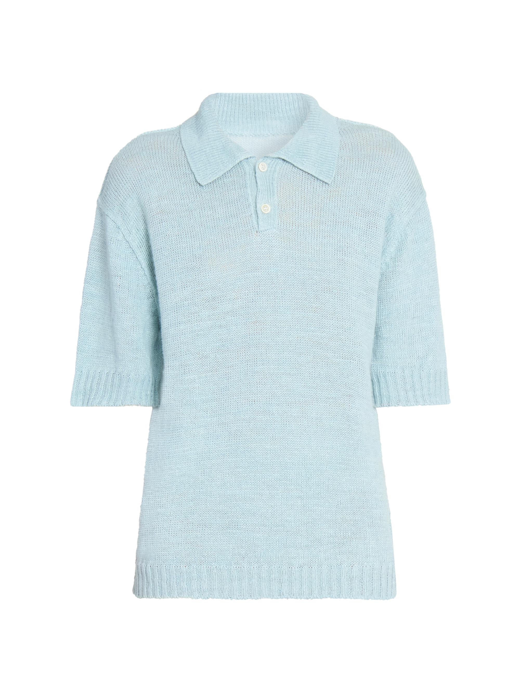 Maison Margiela Women's Hemp Polo Shirt - Light Blue