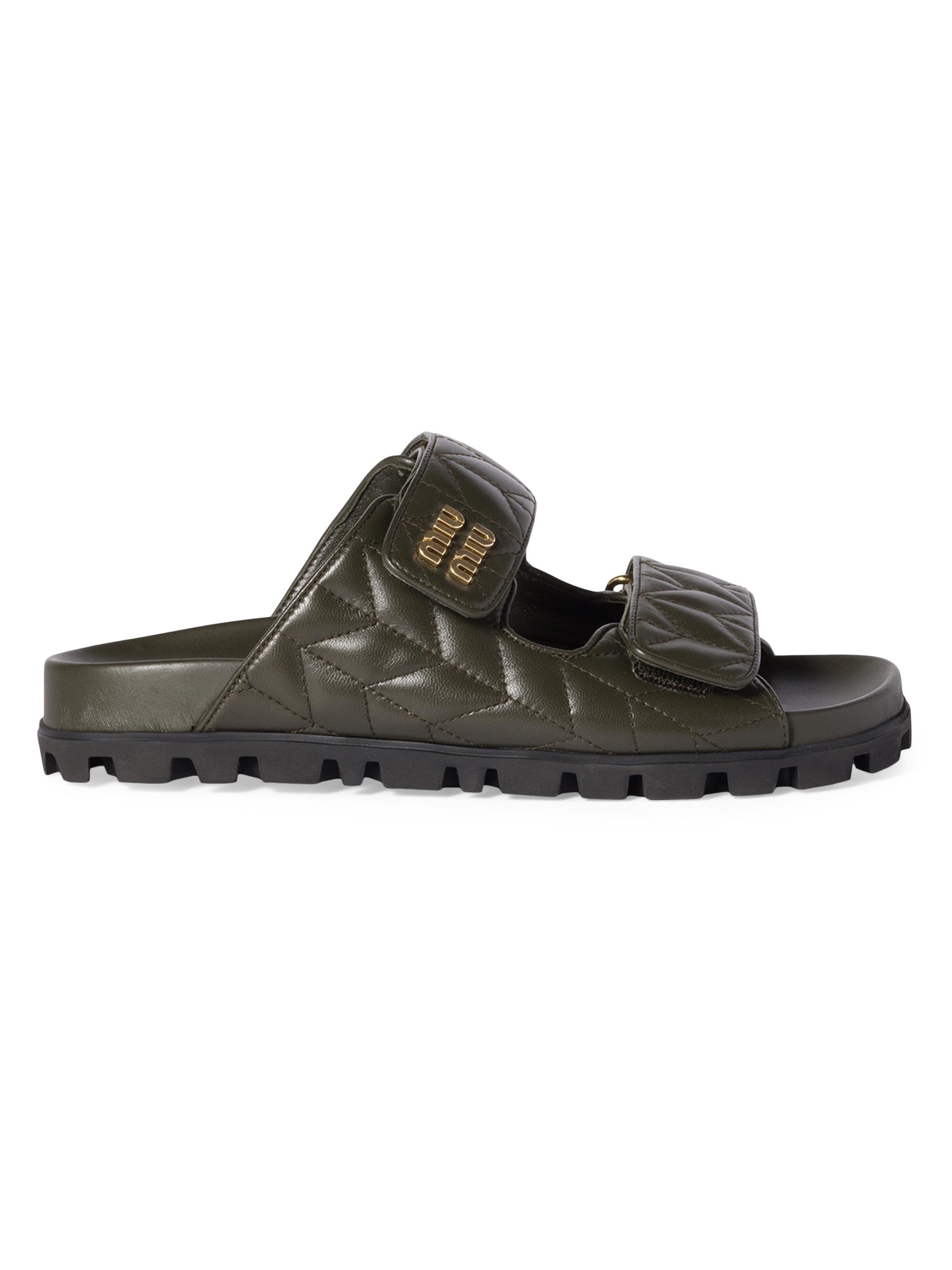 Miu Miu Women's Fussbett Matelassé Leather Sandals - Green